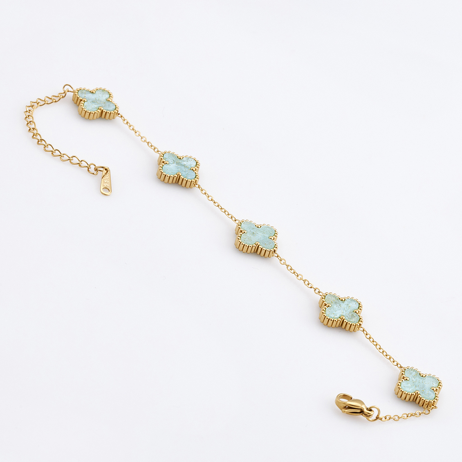 Sequoia Γυναικείο ατσάλινο βραχιόλι με σχέδιο λουλούδια επιχρυσωμένο με φίλντισι πράσινο Sequoia Γυναικείο ατσάλινο βραχιόλι με σχέδιο λουλούδια επιχρυσωμένο με φίλντισι πράσινο