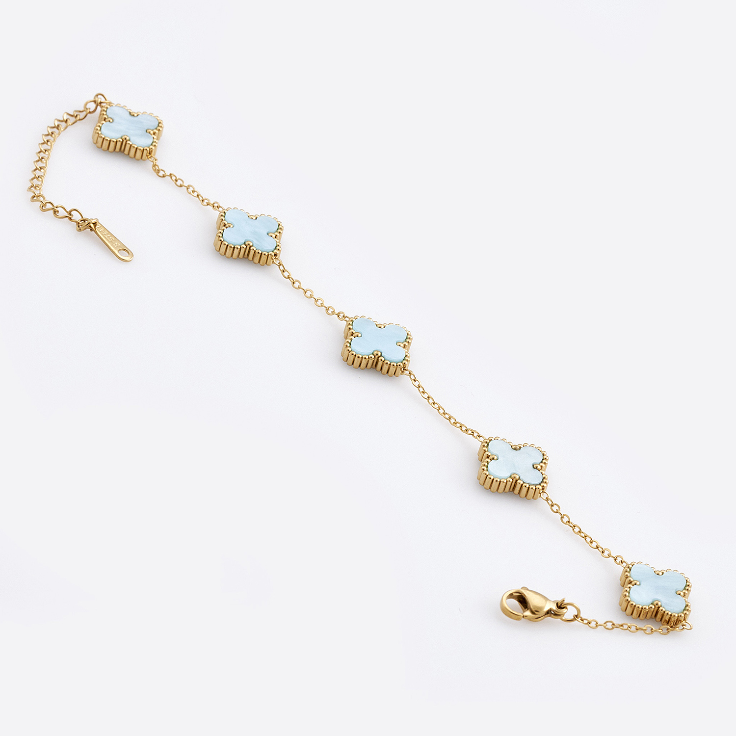 Sequoia Γυναικείο ατσάλινο βραχιόλι με σχέδιο λουλούδια επιχρυσωμένο με φίλντισι γαλάζιο Sequoia Γυναικείο ατσάλινο βραχιόλι με σχέδιο λουλούδια επιχρυσωμένο με φίλντισι γαλάζιο