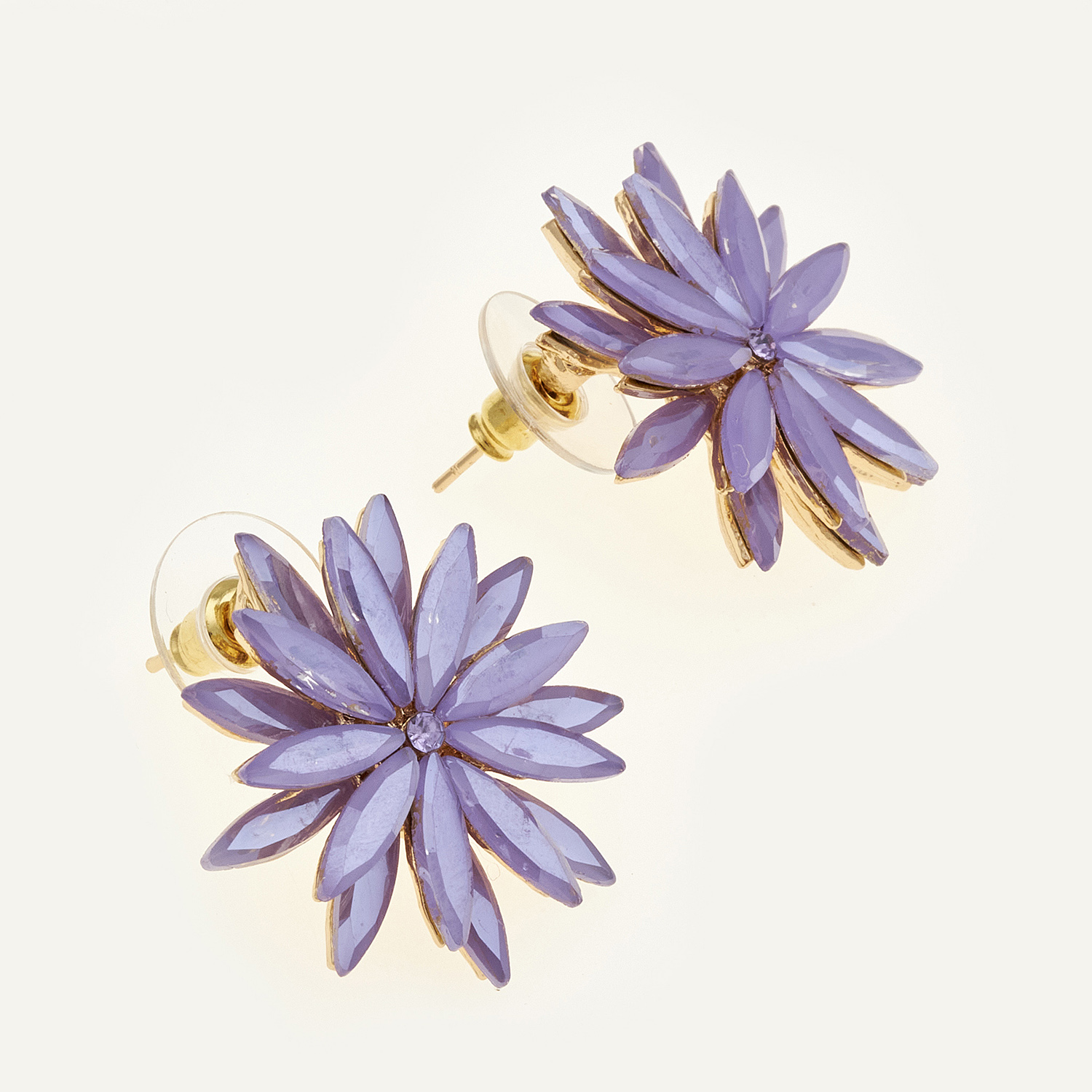 Sequoia Γυναικείο ατσάλινο Υποαλλεργικό σκουλαρίκι με πέτρες λιλά