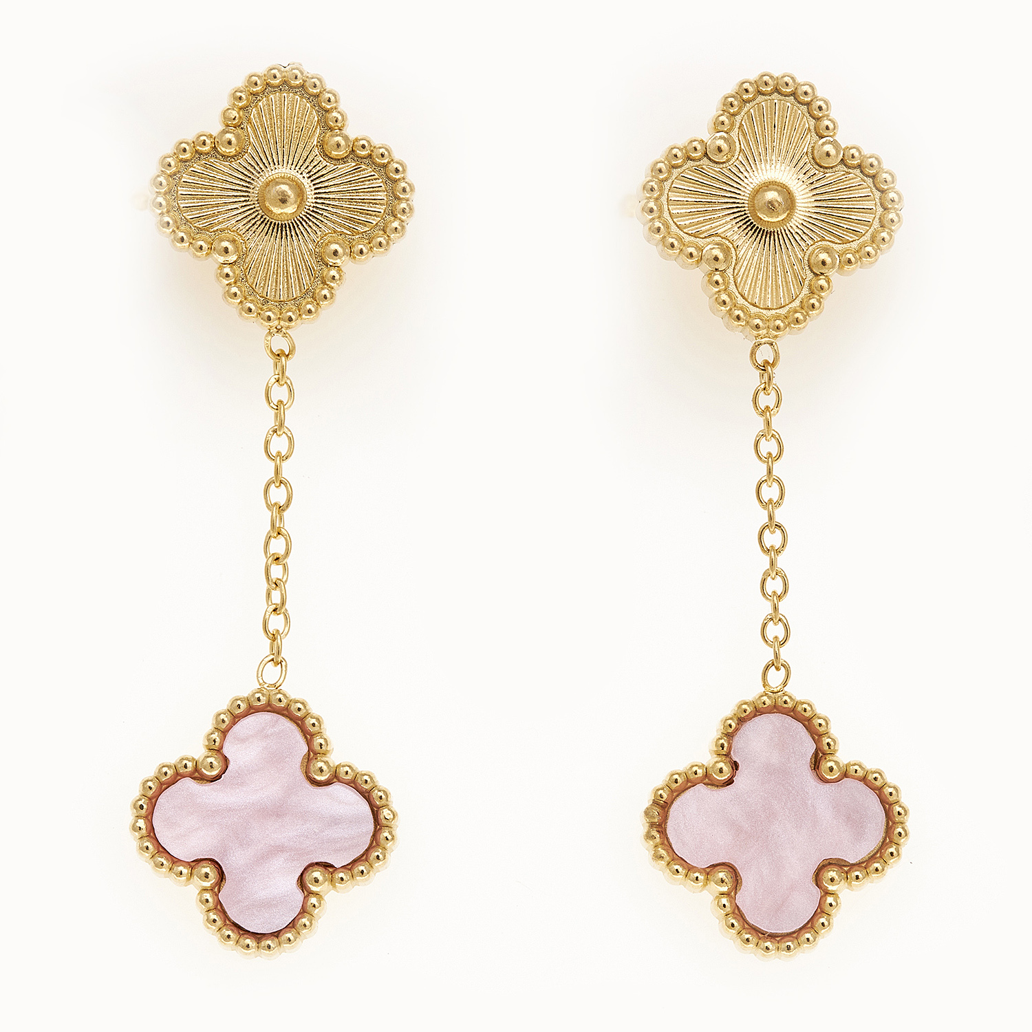 Sequoia Γυναικεία ατσάλινα σκουλαρίκια με σχέδιο λουλούδια επιχρυσωμένα με φίλντισι ροζ