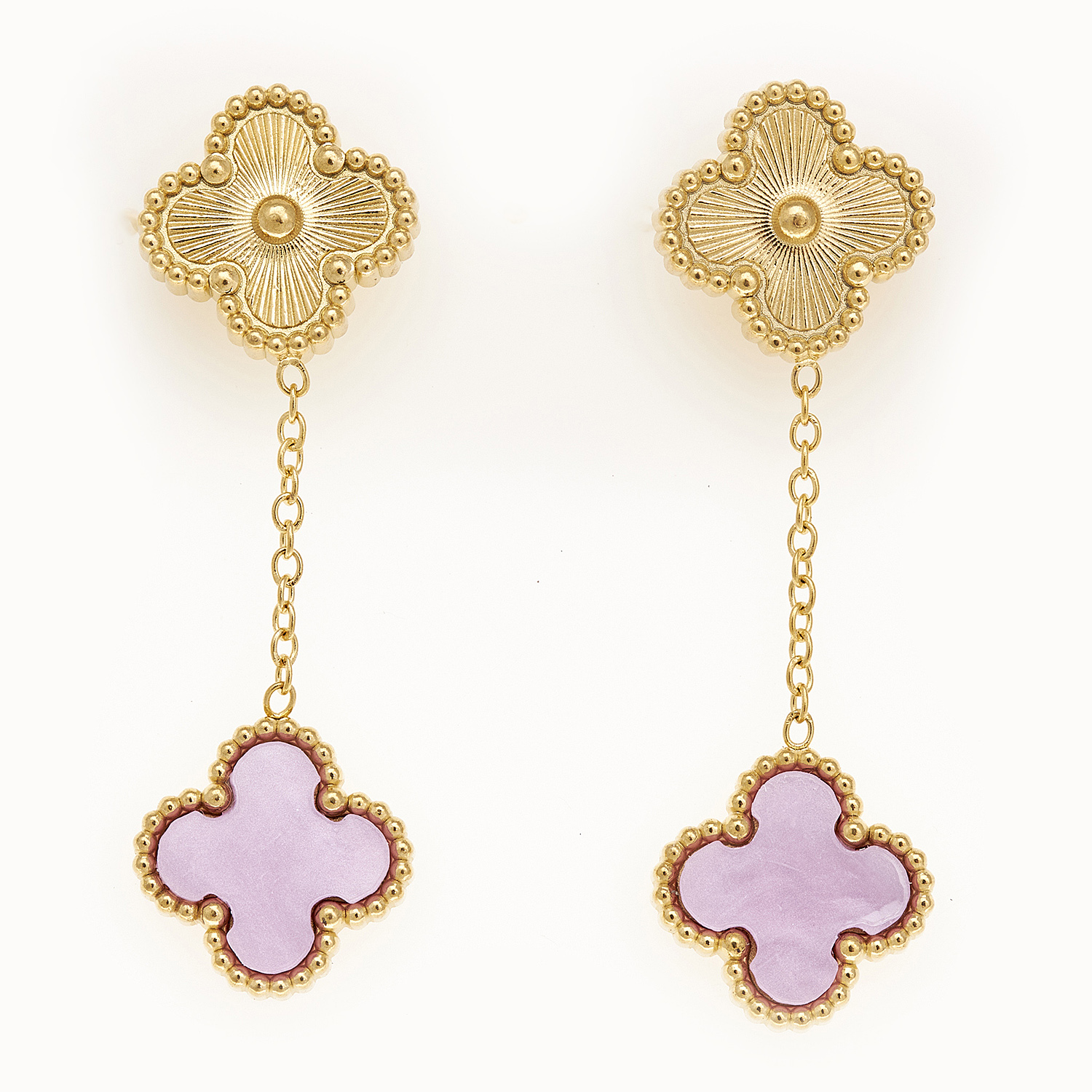 Sequoia Γυναικεία ατσάλινα σκουλαρίκια με σχέδιο λουλούδια επιχρυσωμένα με φίλντισι λιλά