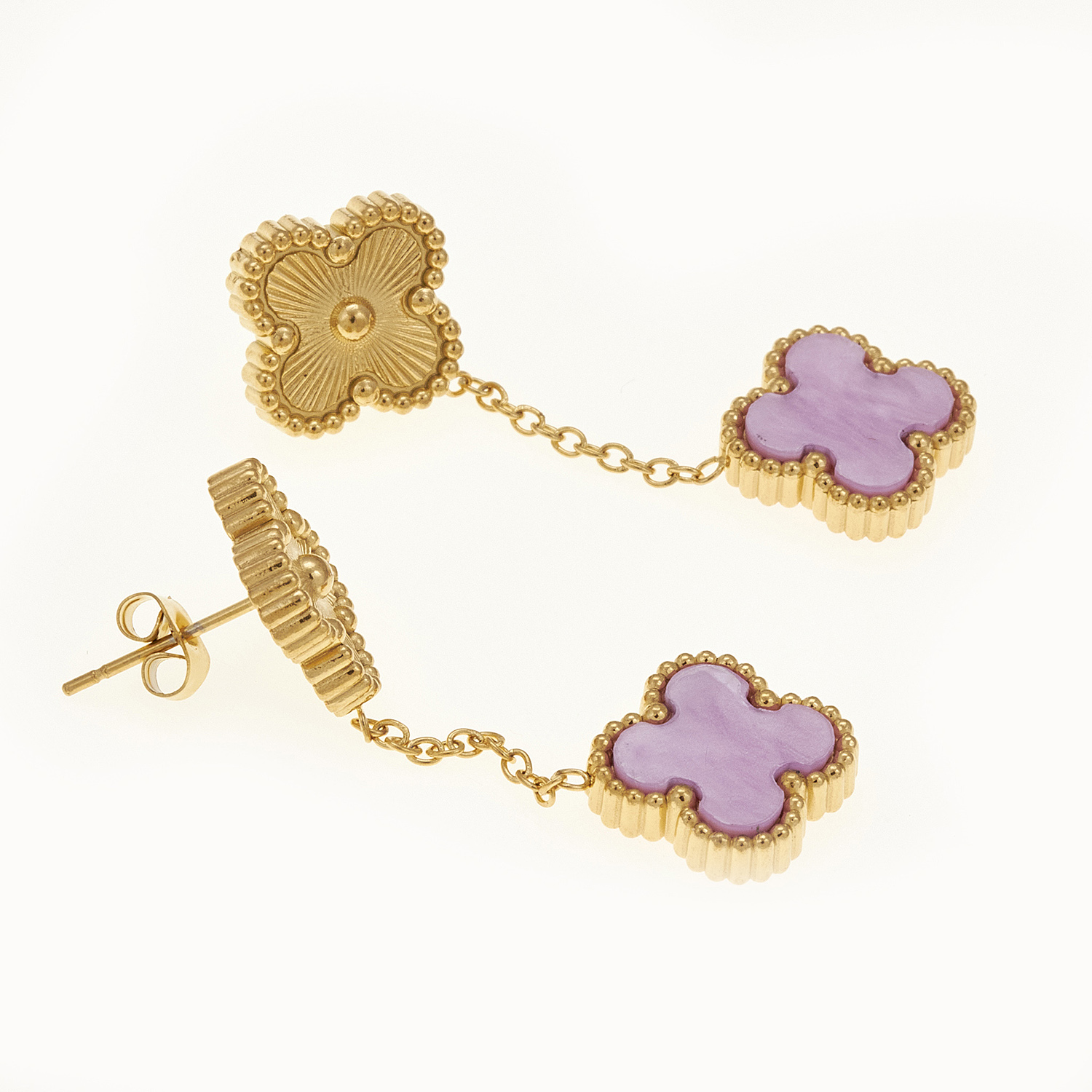 Sequoia Γυναικεία ατσάλινα σκουλαρίκια με σχέδιο λουλούδια επιχρυσωμένα με φίλντισι λιλά Sequoia Γυναικεία ατσάλινα σκουλαρίκια με σχέδιο λουλούδια επιχρυσωμένα με φίλντισι λιλά