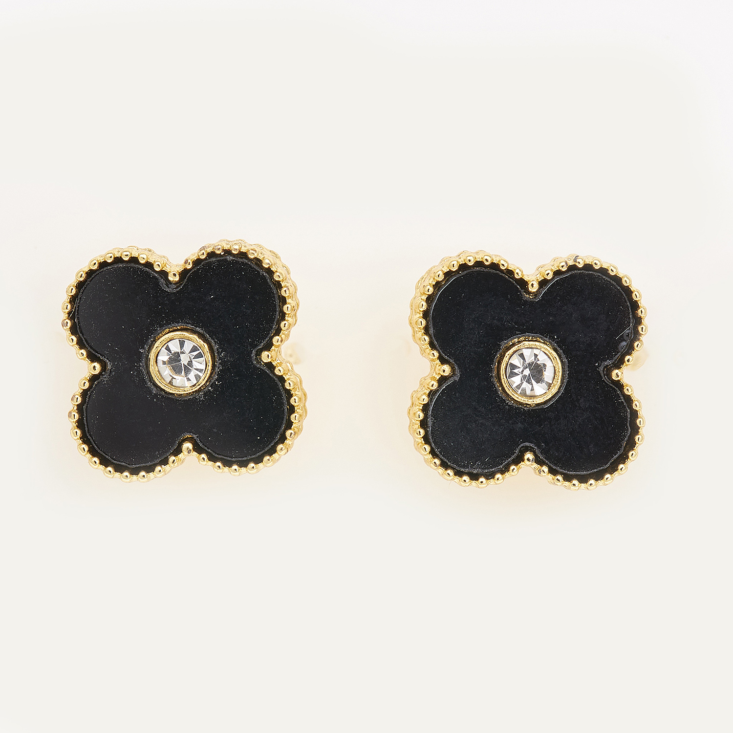 Sequoia Γυναικεία ατσάλινα καρφωτά σκουλαρίκια σε σχήμα σταυρού με μαύρο σμάλτο και ζιργκόν επιχρυσωμένα