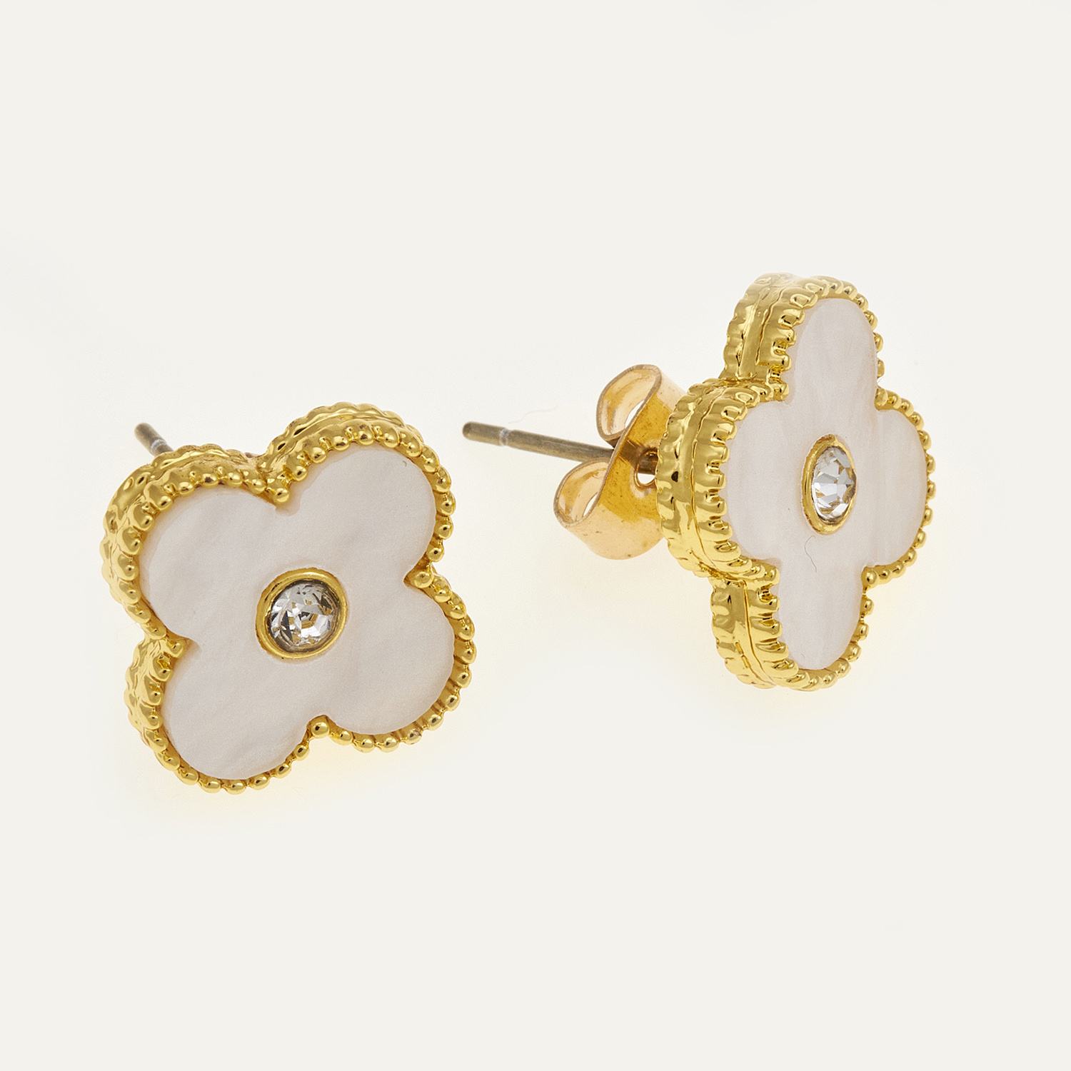 Sequoia Γυναικεία ατσάλινα καρφωτά σκουλαρίκια σε σχήμα σταυρού με λευκο σμάλτο και ζιργκόν επιχρυσωμένα