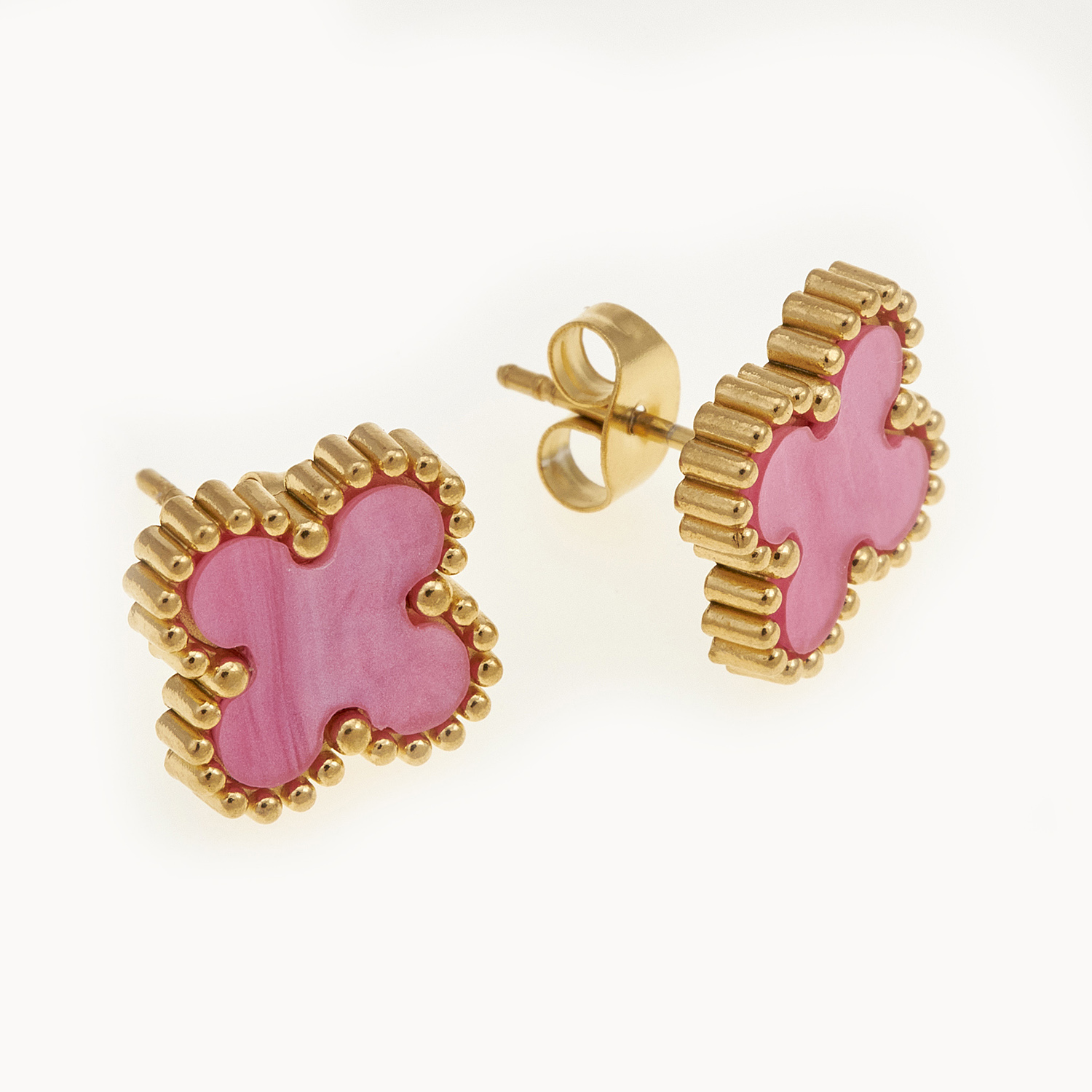 Sequoia Γυναικεία ατσάλινα σκουλαρίκια με σχέδιο λουλούδια επιχρυσωμένα με φίλντισι κοραλλί