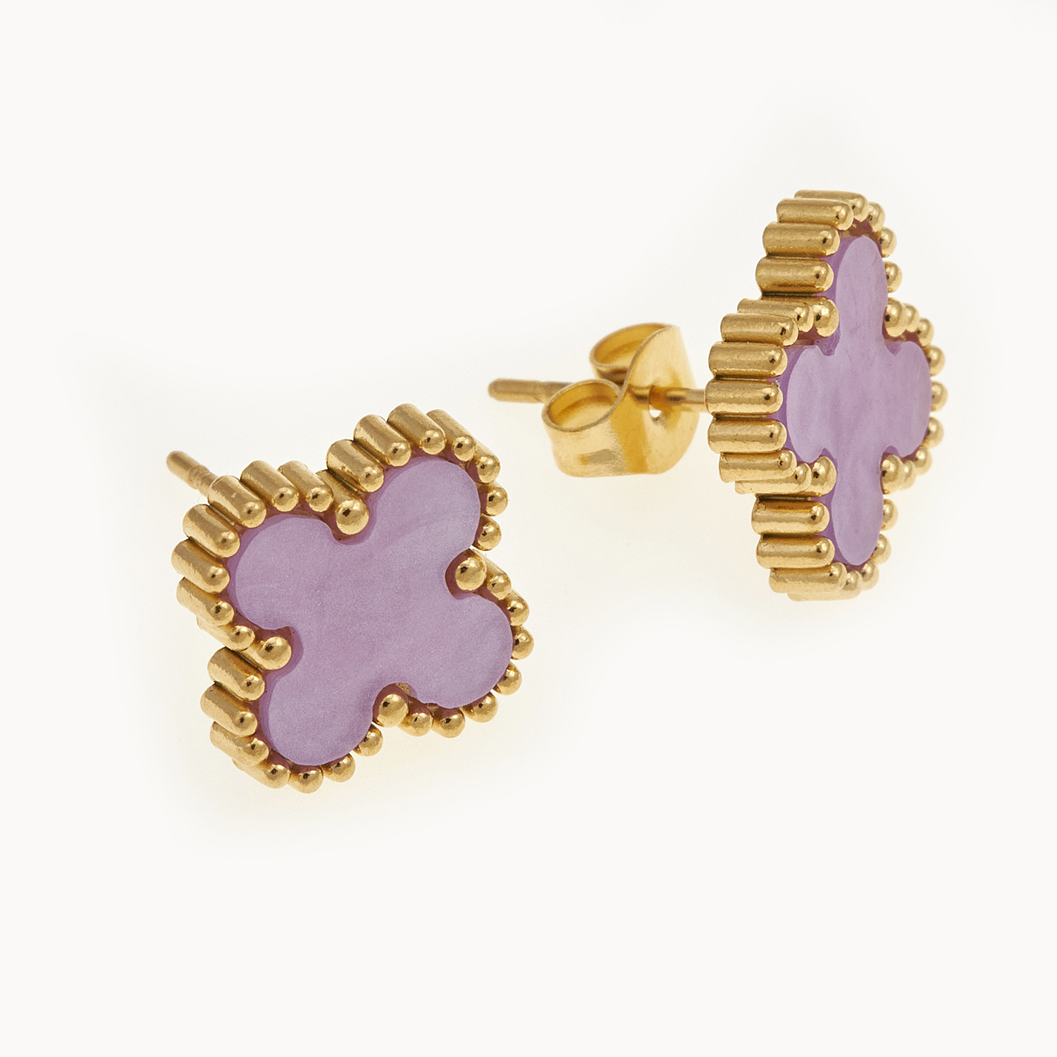 Sequoia Γυναικεία ατσάλινα σκουλαρίκια με σχέδιο λουλούδια επιχρυσωμένα με φίλντισι λιλά Sequoia Γυναικεία ατσάλινα σκουλαρίκια με σχέδιο λουλούδια επιχρυσωμένα με φίλντισι λιλά