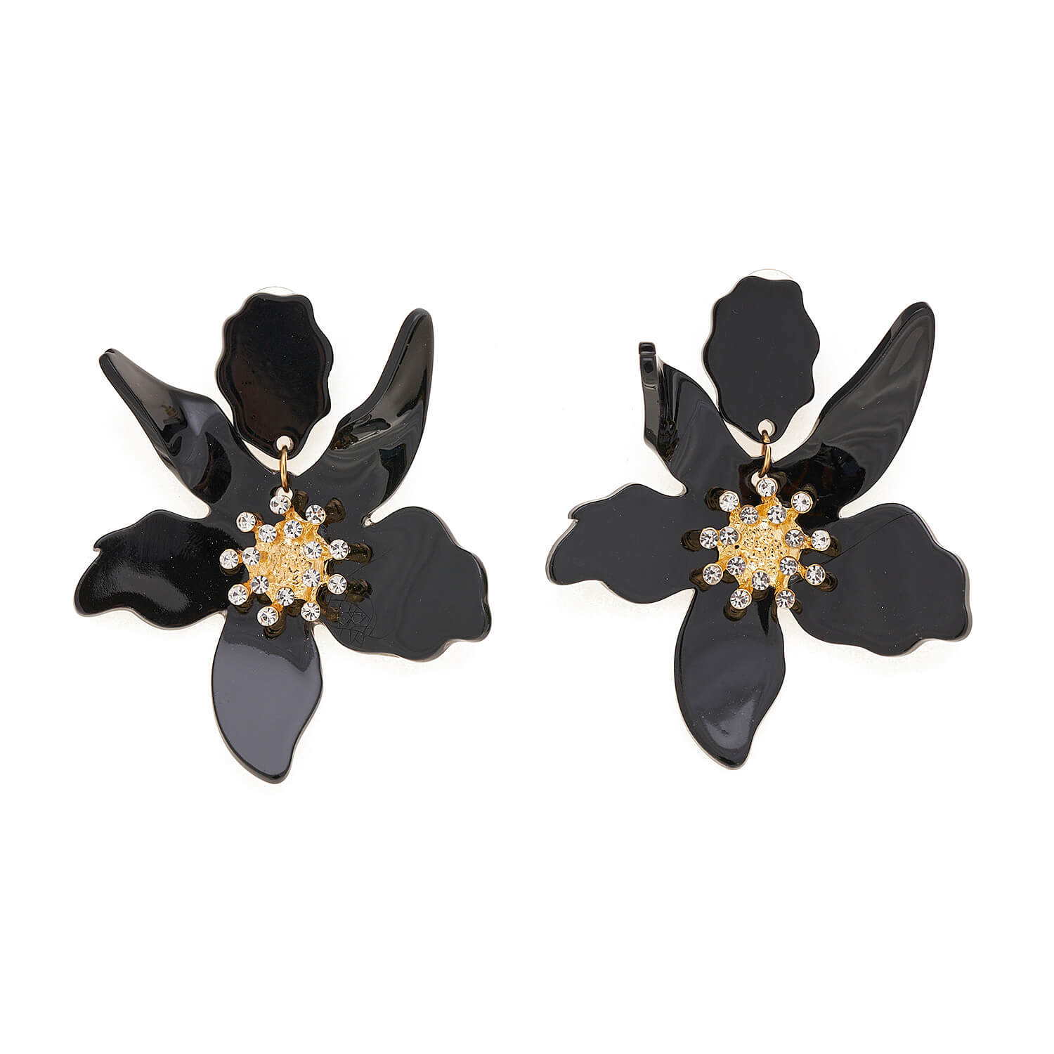 Sequoia Γυναικείο Υποαλλεργικό σκουλαρίκι με λουλούδι διακοσμημένο με πέτρες σε χρώμα μαύρο Sequoia Γυναικείο Υποαλλεργικό σκουλαρίκι με λουλούδι διακοσμημένο με πέτρες σε χρώμα μαύρο