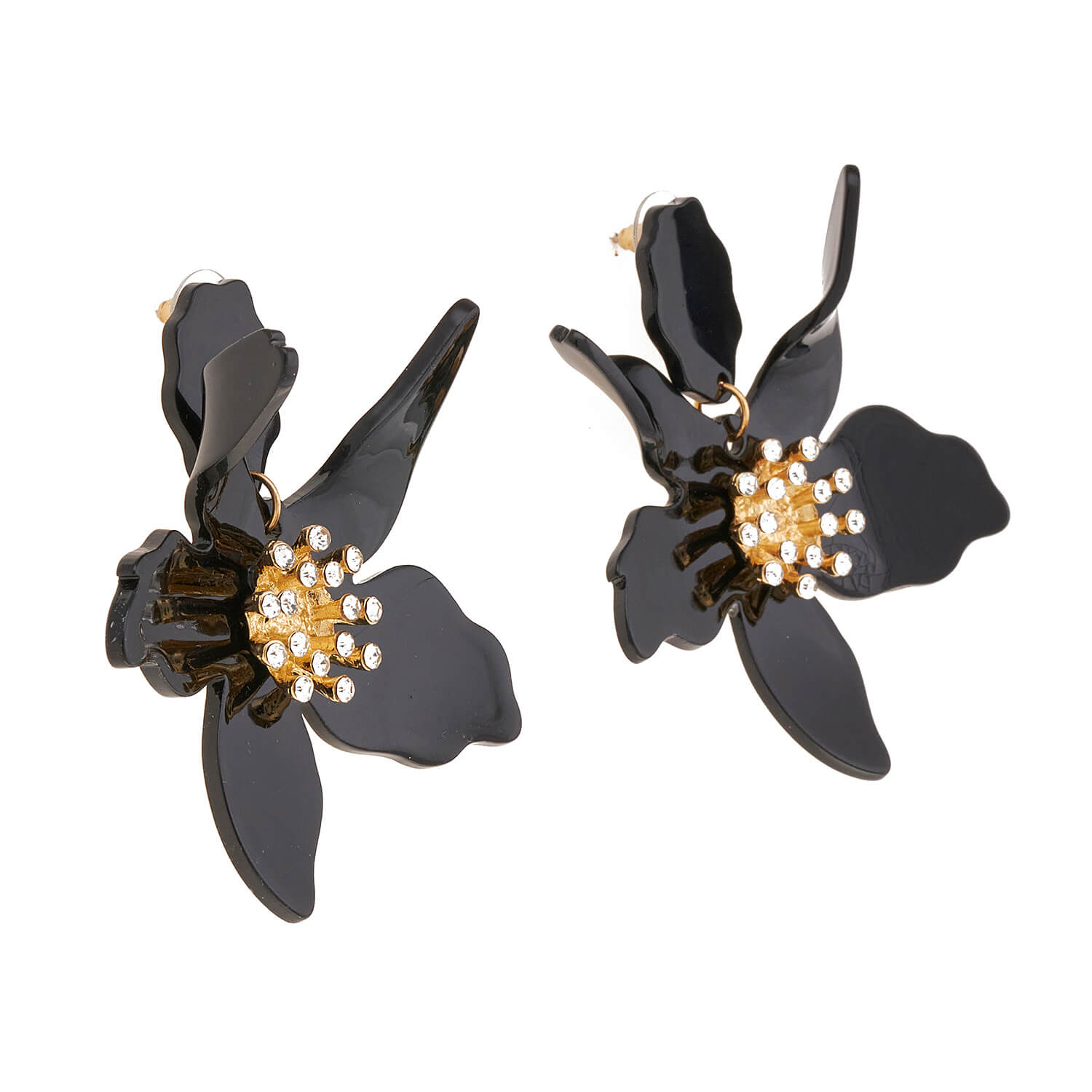 Sequoia Γυναικείο Υποαλλεργικό σκουλαρίκι με λουλούδι διακοσμημένο με πέτρες σε χρώμα μαύρο Sequoia Γυναικείο Υποαλλεργικό σκουλαρίκι με λουλούδι διακοσμημένο με πέτρες σε χρώμα μαύρο