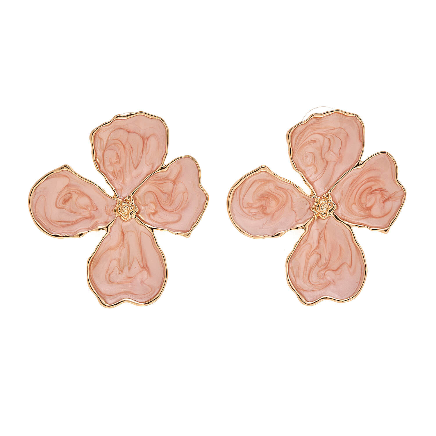 Sequoia Γυναικείο  Υποαλλεργικό σκουλαρίκι με σμάλτο λουλούδι ροζ