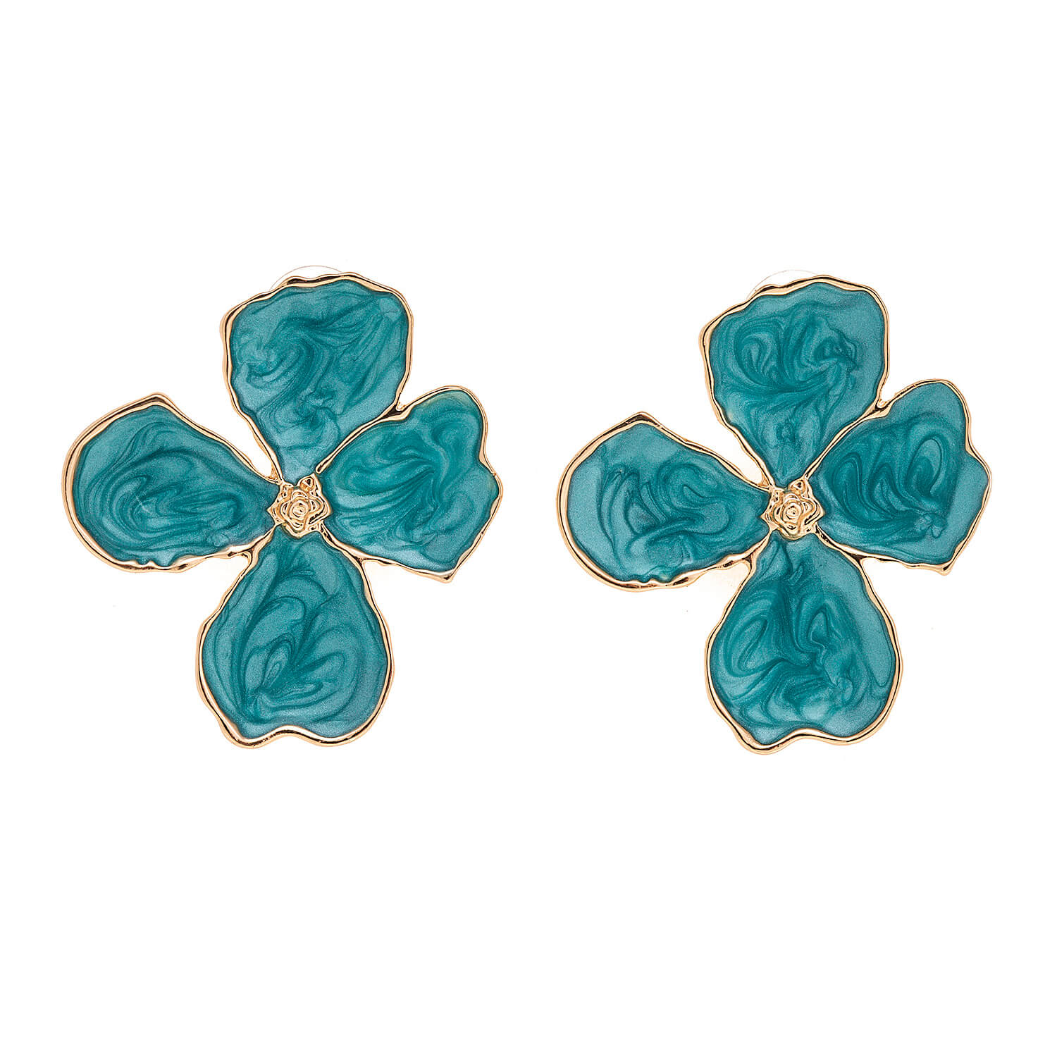 Sequoia Γυναικείο  Υποαλλεργικό σκουλαρίκι με σμάλτο λουλούδι πράσινο