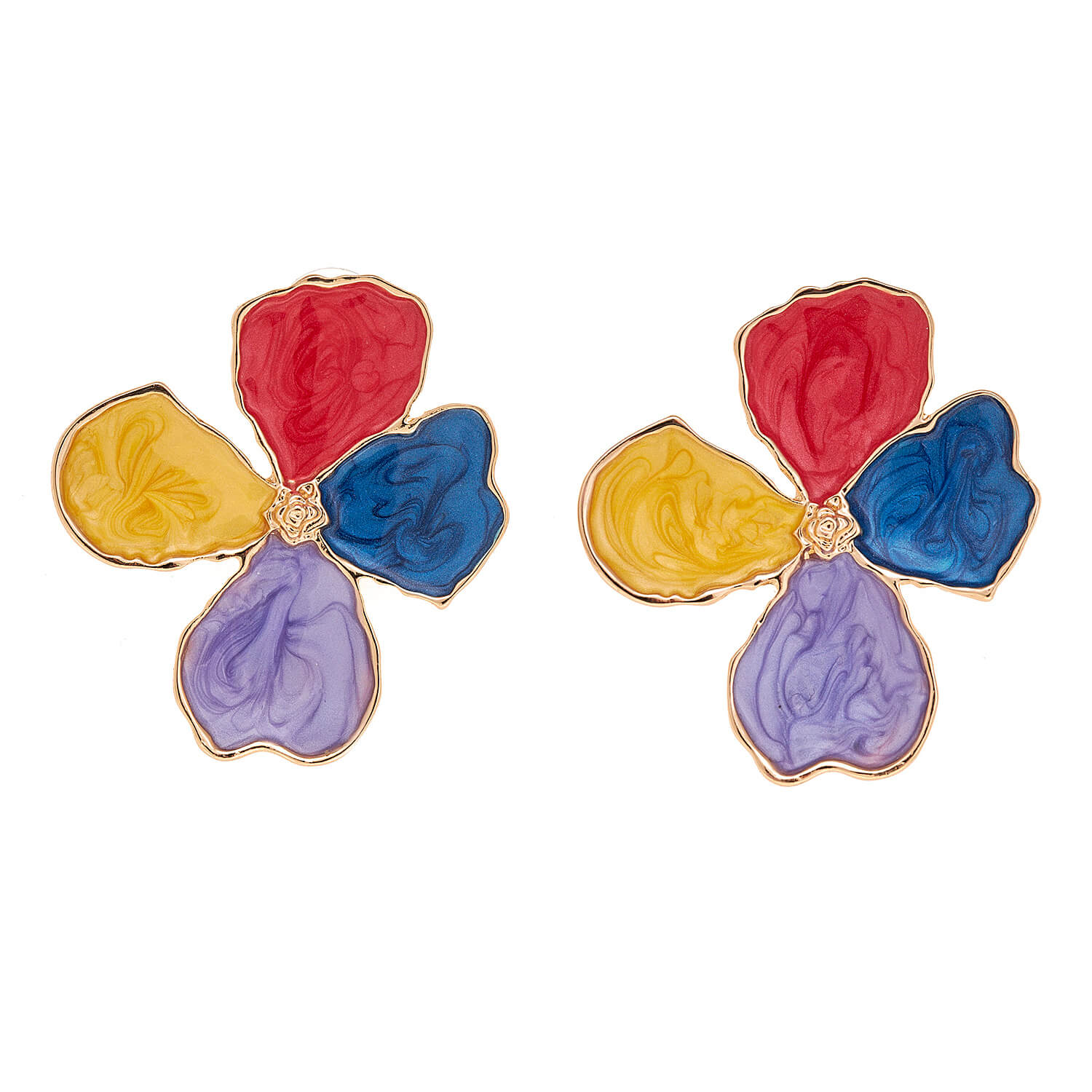 Sequoia Γυναικείο  Υποαλλεργικό σκουλαρίκι με σμάλτο λουλούδι πολύχρωμο
