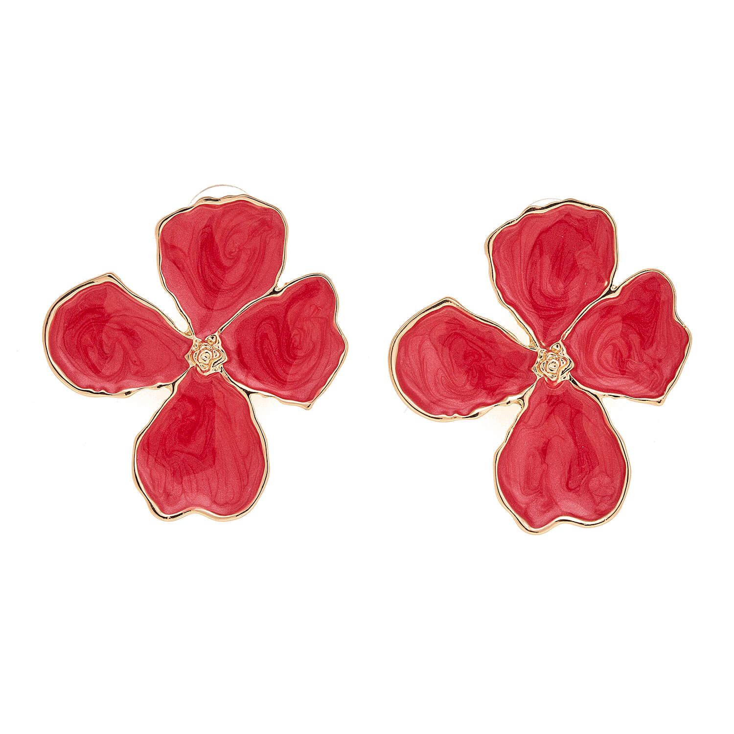 Sequoia Γυναικείο  Υποαλλεργικό σκουλαρίκι με σμάλτο λουλούδι κόκκινο