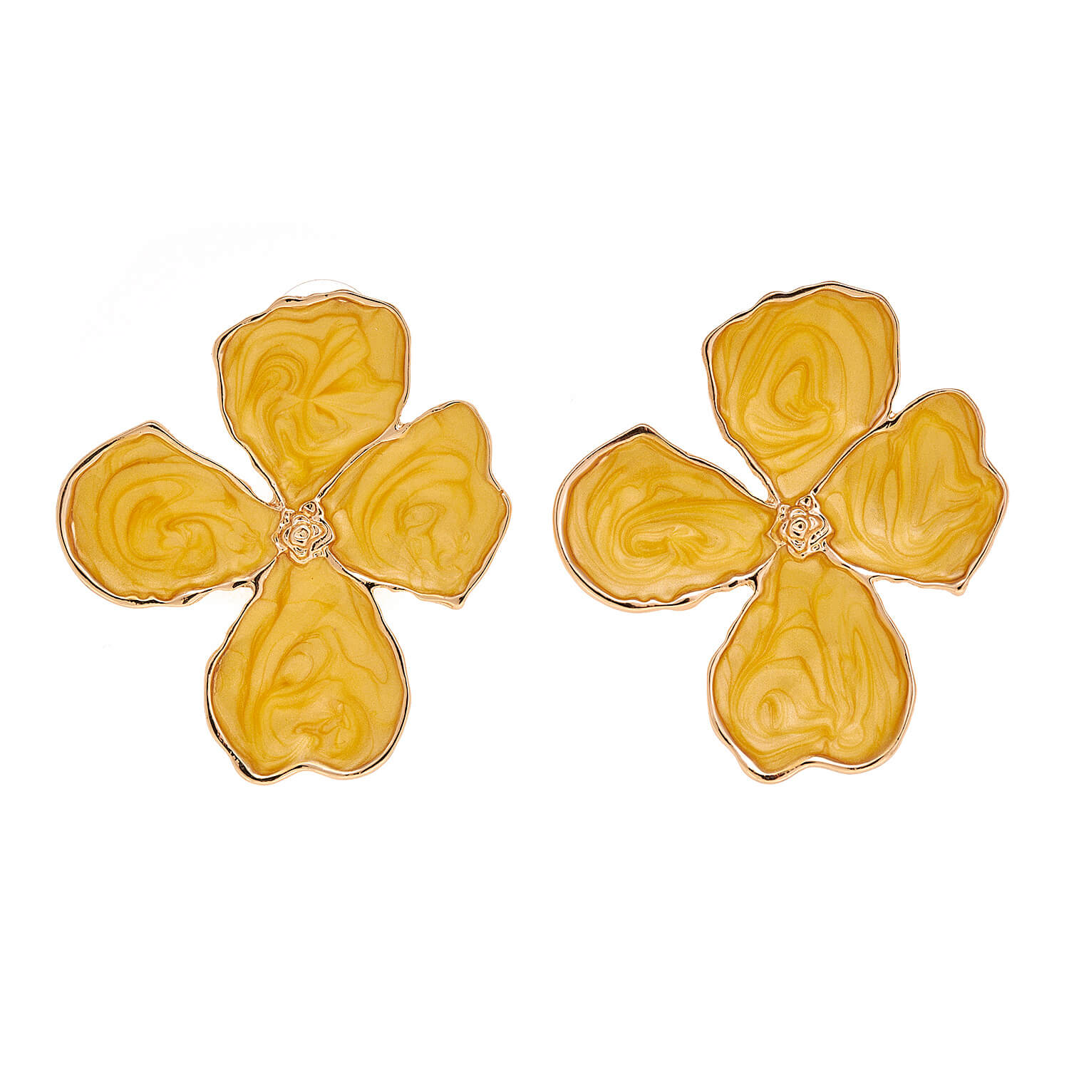 Sequoia Γυναικείο  Υποαλλεργικό σκουλαρίκι με σμάλτο λουλούδι κόκκινο