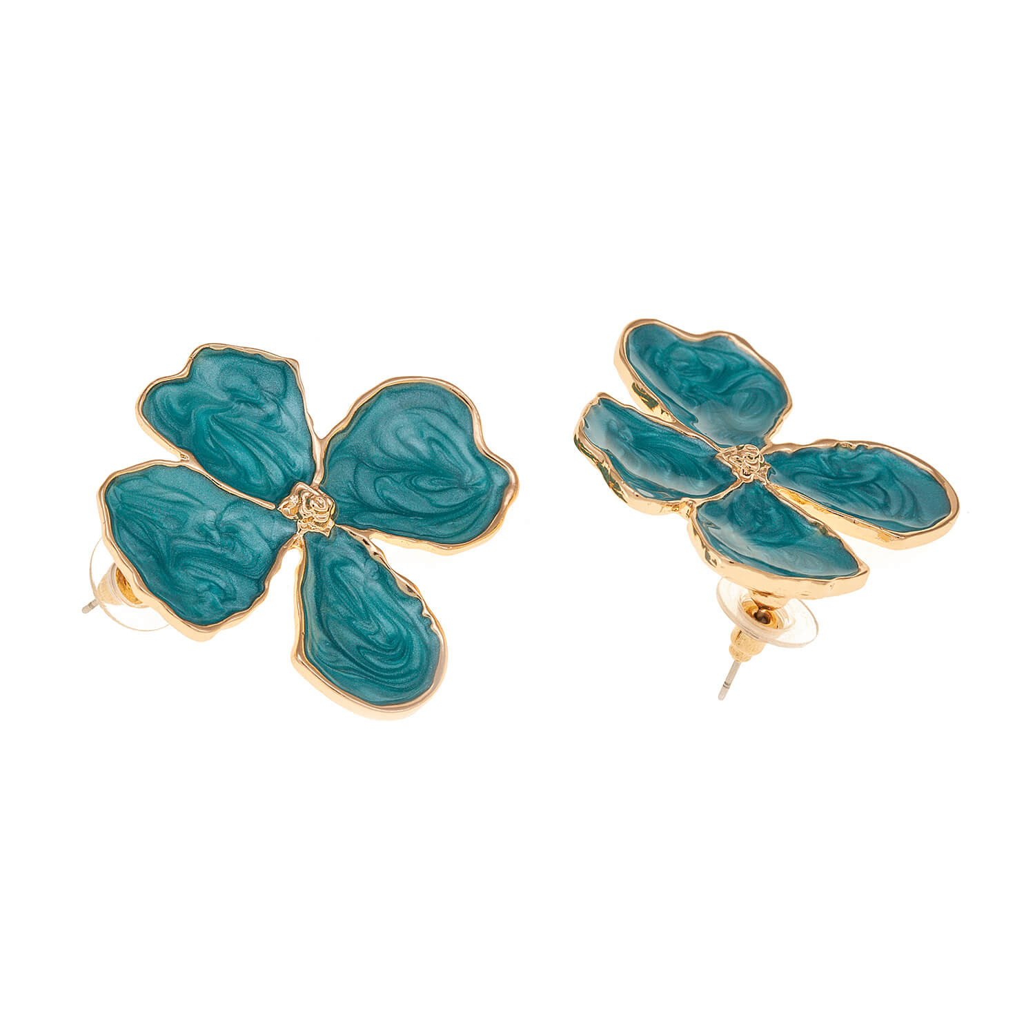 Sequoia Γυναικείο  Υποαλλεργικό σκουλαρίκι με σμάλτο λουλούδι πράσινο