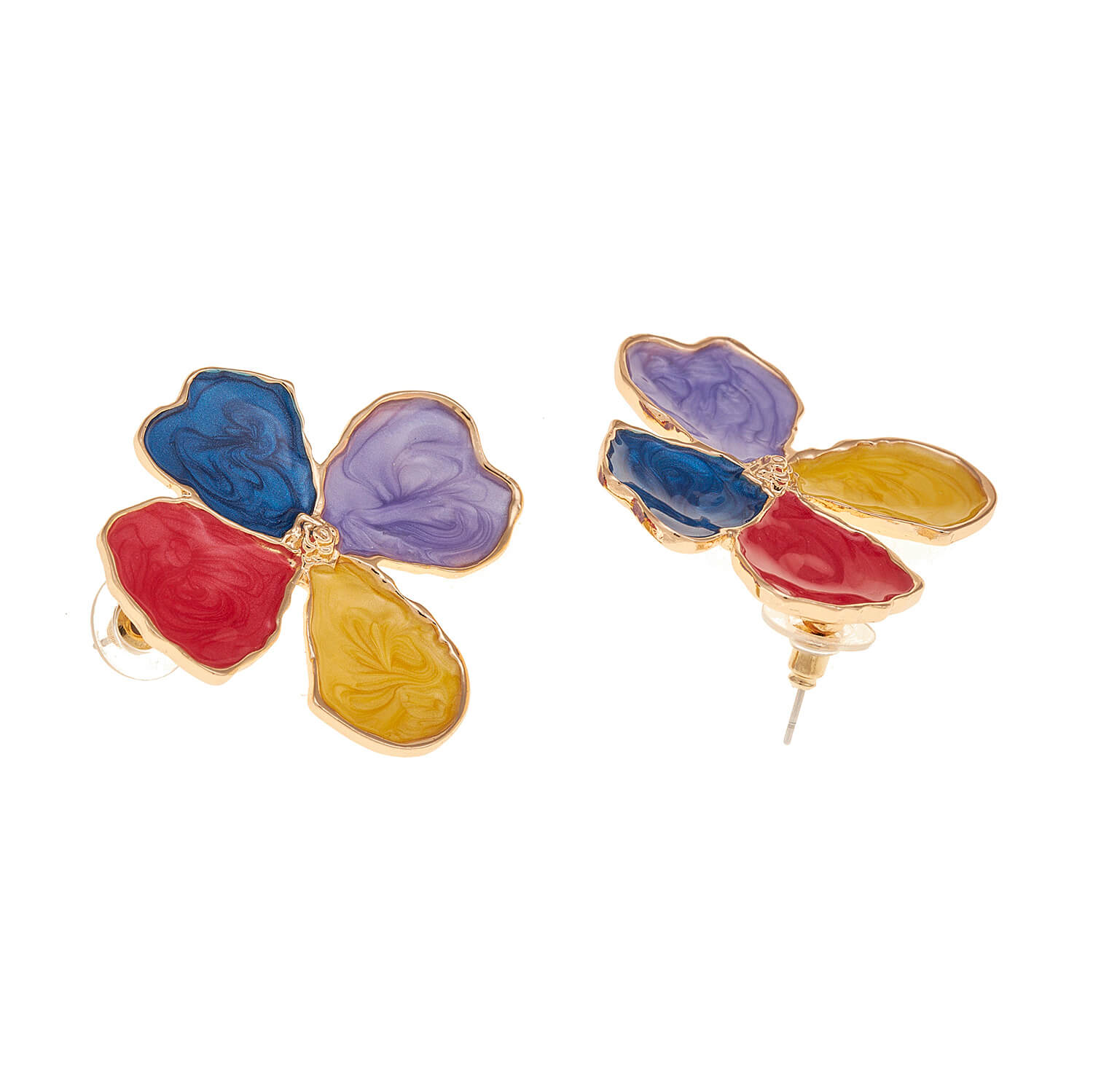 Sequoia Γυναικείο  Υποαλλεργικό σκουλαρίκι με σμάλτο λουλούδι πολύχρωμο