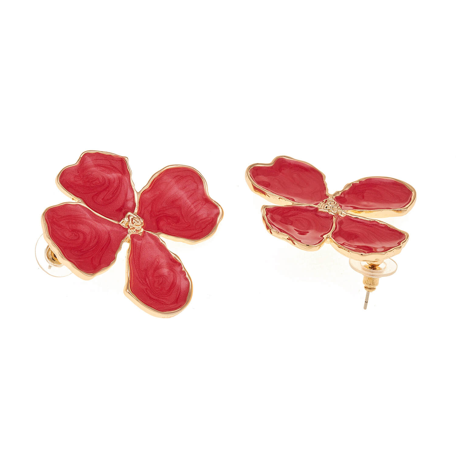 Sequoia Γυναικείο  Υποαλλεργικό σκουλαρίκι με σμάλτο λουλούδι κόκκινο