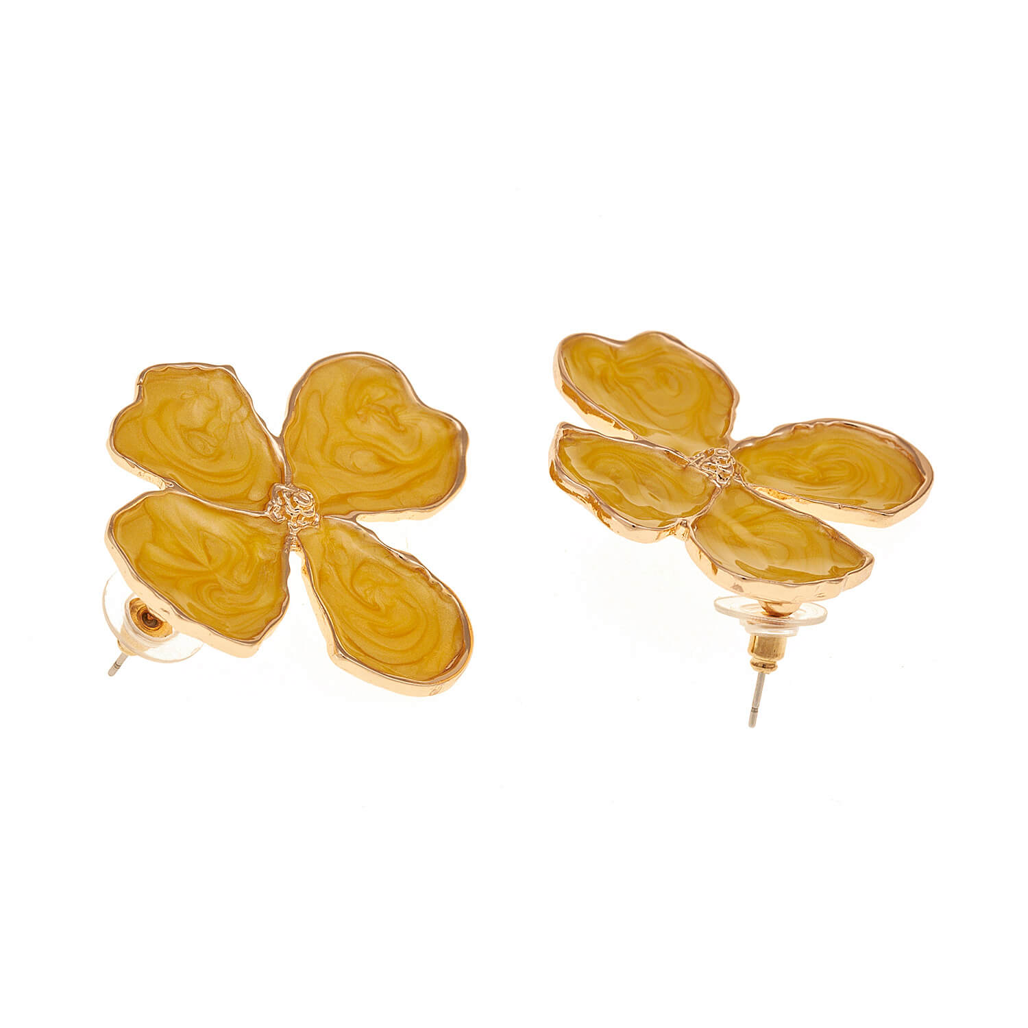 Sequoia Γυναικείο  Υποαλλεργικό σκουλαρίκι με σμάλτο λουλούδι κίτρινο