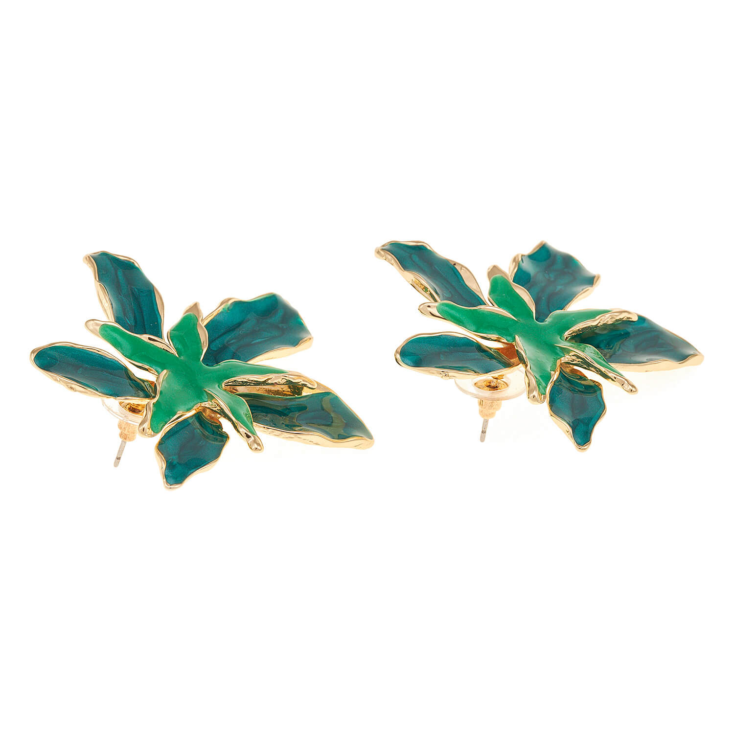 Sequoia Γυναικείο  Υποαλλεργικό σκουλαρίκι με σμάλτο λουλούδι πράσινο