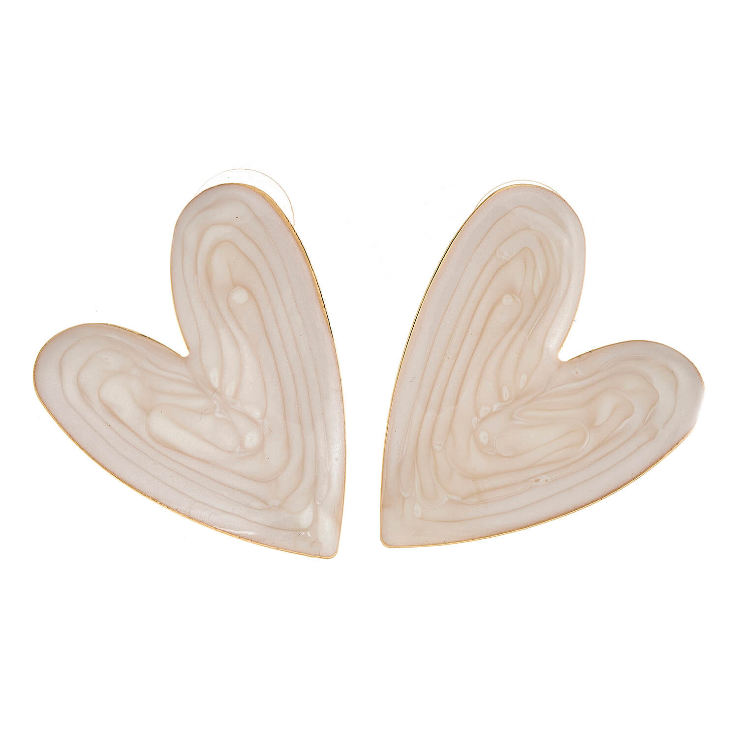 Sequoia Γυναικείο  Υποαλλεργικό σκουλαρίκι με σμάλτο σε σχήμα καρδιά μπεζ