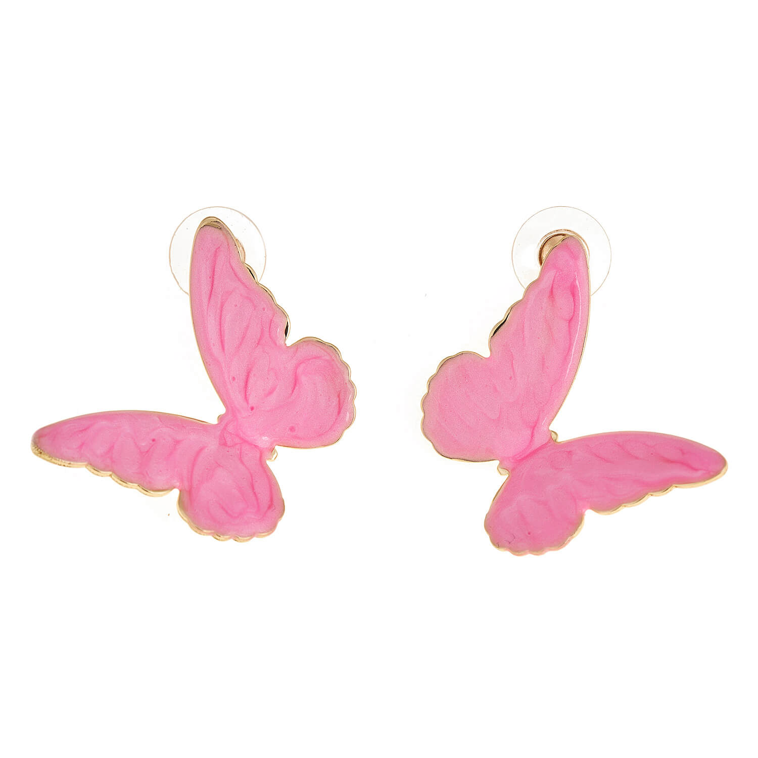 Sequoia Γυναικείο  Υποαλλεργικό σκουλαρίκι με σμάλτο σε σχήμα πεταλούδα ροζ