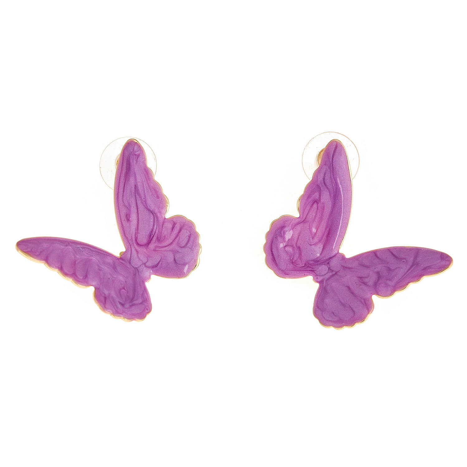 Sequoia Γυναικείο  Υποαλλεργικό σκουλαρίκι με σμάλτο σε σχήμα πεταλούδα λιλά