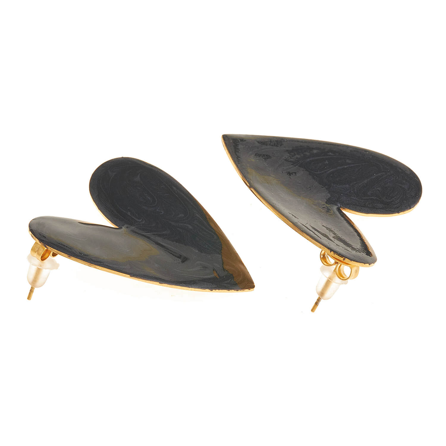 Sequoia Γυναικείο  Υποαλλεργικό σκουλαρίκι με σμάλτο σε σχήμα καρδιά μαύρο