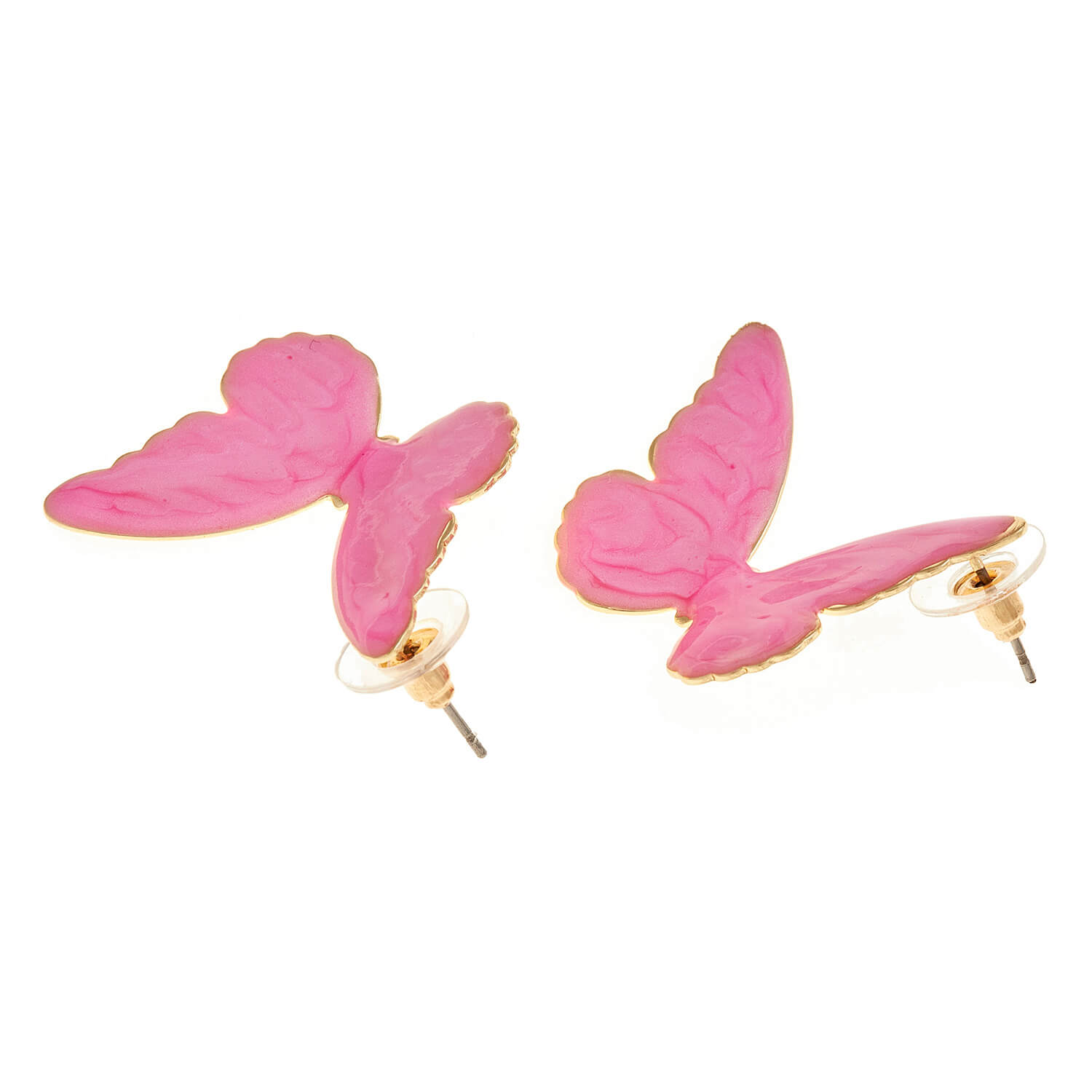 Sequoia Γυναικείο  Υποαλλεργικό σκουλαρίκι με σμάλτο σε σχήμα πεταλούδα ροζ