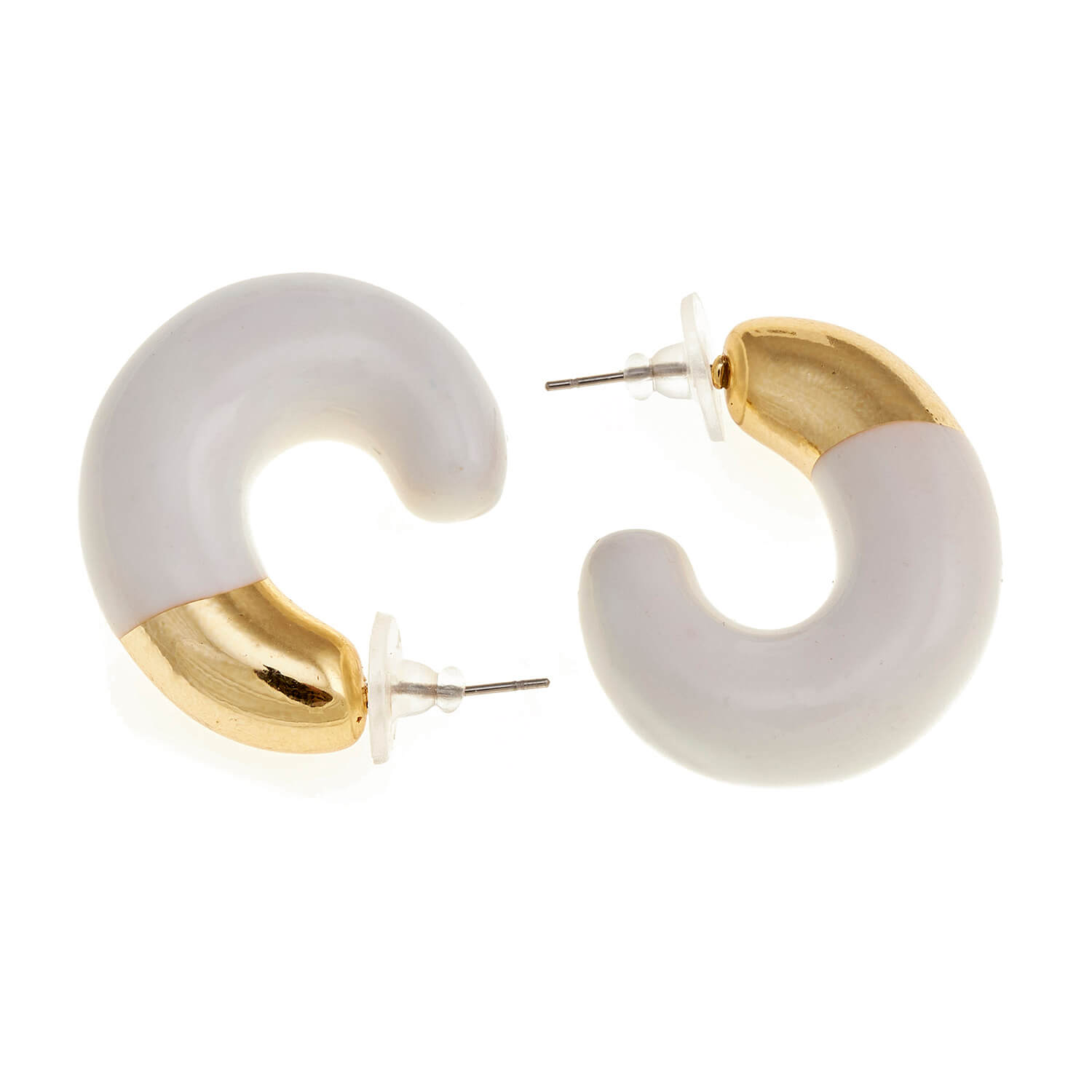 Sequoia Γυναικείο  Υποαλλεργικό σκουλαρίκι με σμάλτο κρίκος μπεζ