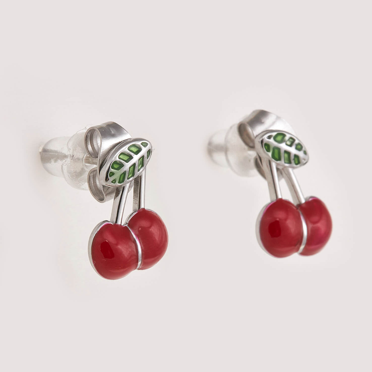 Sequoia Παιδικό Υποαλλεργικό Ατσάλινο Σκουλαρίκι με σμάλτο  κεράσι