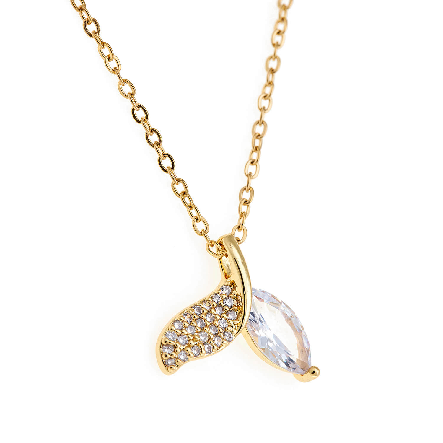 Sequoia Παιδικό Υποαλλεργικό ατσάλινο επιχρυσωμένο Κολιέ με μοτίφ ουρά γοργόνας με στρας