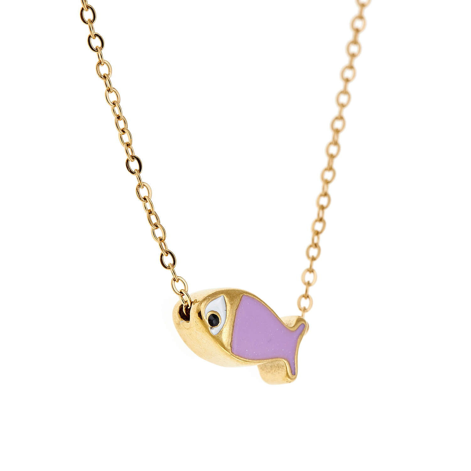 Sequoia Παιδικό Υποαλλεργικό ατσάλινο επιχρυσωμένο Κολιέ με μοτίφ από σμάλτο ψαράκι λιλά