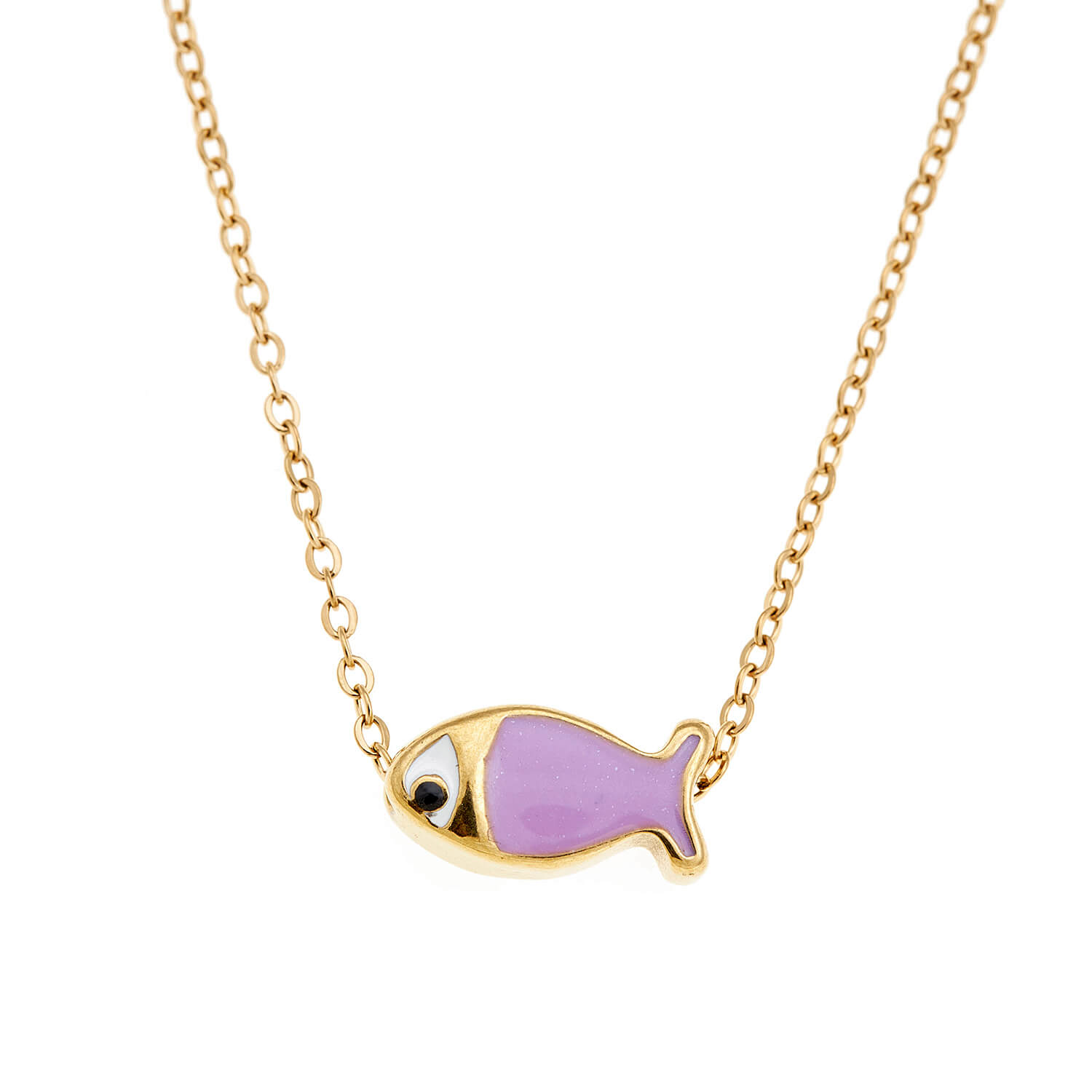 Sequoia Παιδικό Υποαλλεργικό ατσάλινο επιχρυσωμένο Κολιέ με μοτίφ από σμάλτο ψαράκι λιλά