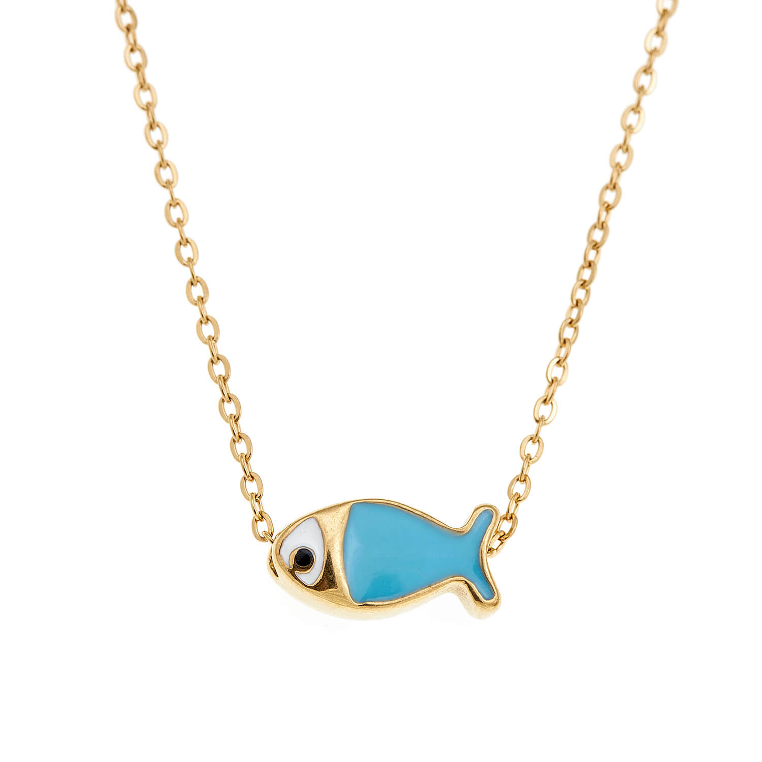 Sequoia Παιδικό Υποαλλεργικό ατσάλινο επιχρυσωμένο Κολιέ με μοτίφ από σμάλτο ψαράκι λιλά