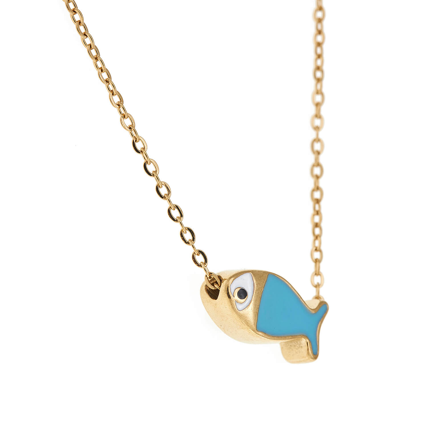 Sequoia Παιδικό Υποαλλεργικό ατσάλινο επιχρυσωμένο Κολιέ με μοτίφ από σμάλτο ψαράκι λιλά