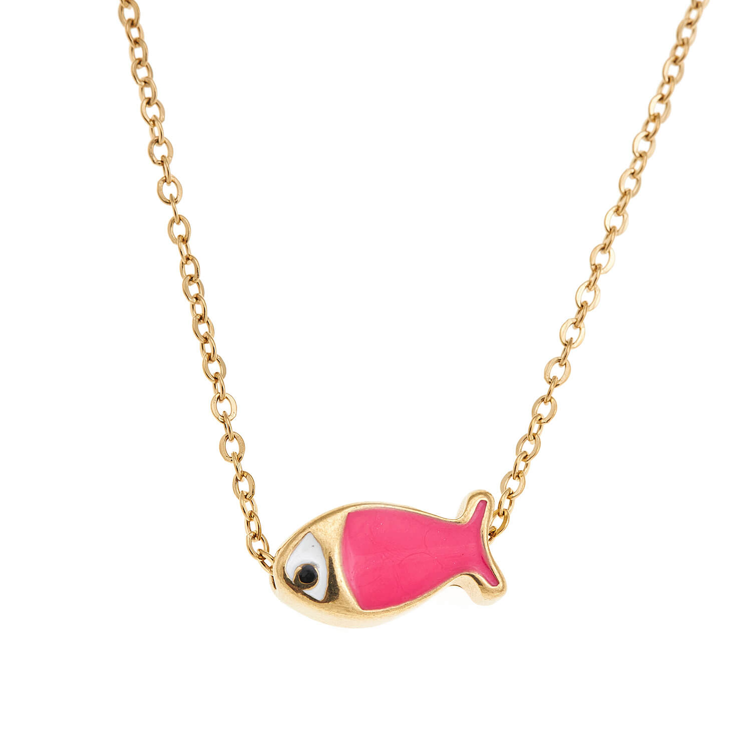 Sequoia Παιδικό Υποαλλεργικό ατσάλινο επιχρυσωμένο Κολιέ με μοτίφ από σμάλτο ψαράκι φούξια