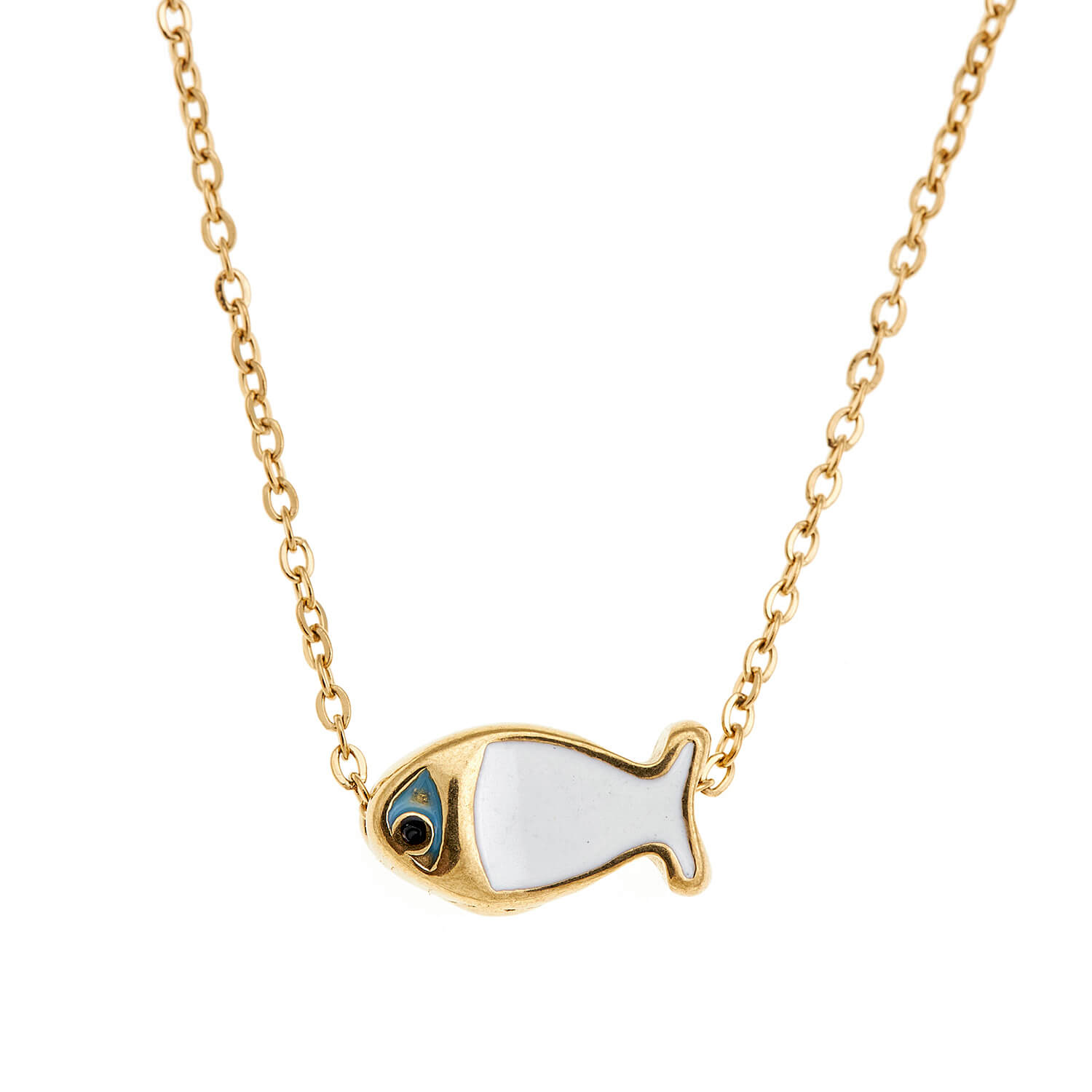 Sequoia Παιδικό Υποαλλεργικό ατσάλινο επιχρυσωμένο Κολιέ με μοτίφ από σμάλτο ψαράκι άσπρο