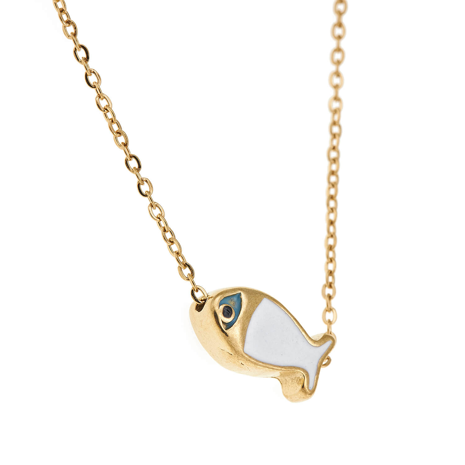 Sequoia Παιδικό Υποαλλεργικό ατσάλινο επιχρυσωμένο Κολιέ με μοτίφ από σμάλτο ψαράκι άσπρο