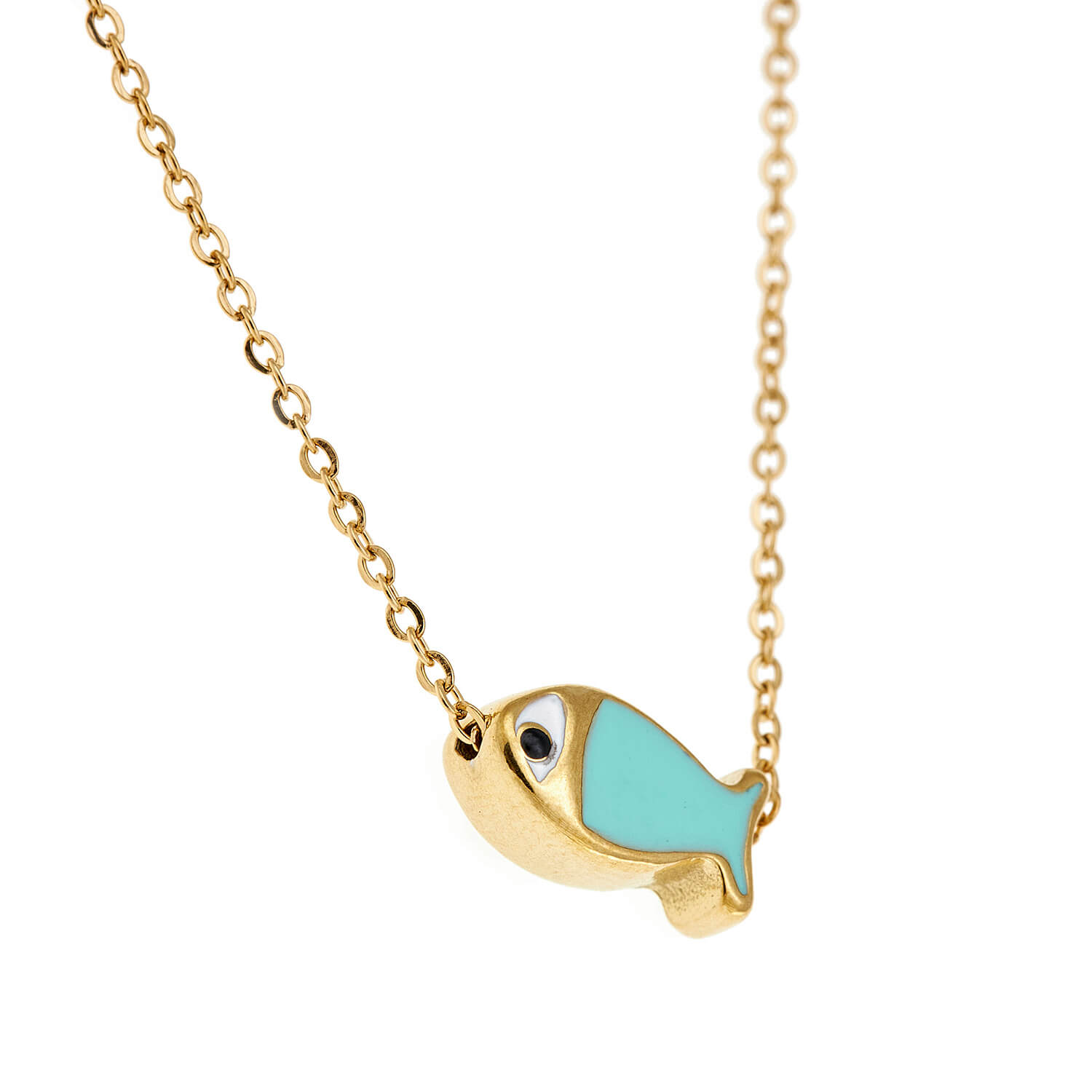 Sequoia Παιδικό Υποαλλεργικό ατσάλινο επιχρυσωμένο Κολιέ με μοτίφ από σμάλτο ψαράκι μέντα