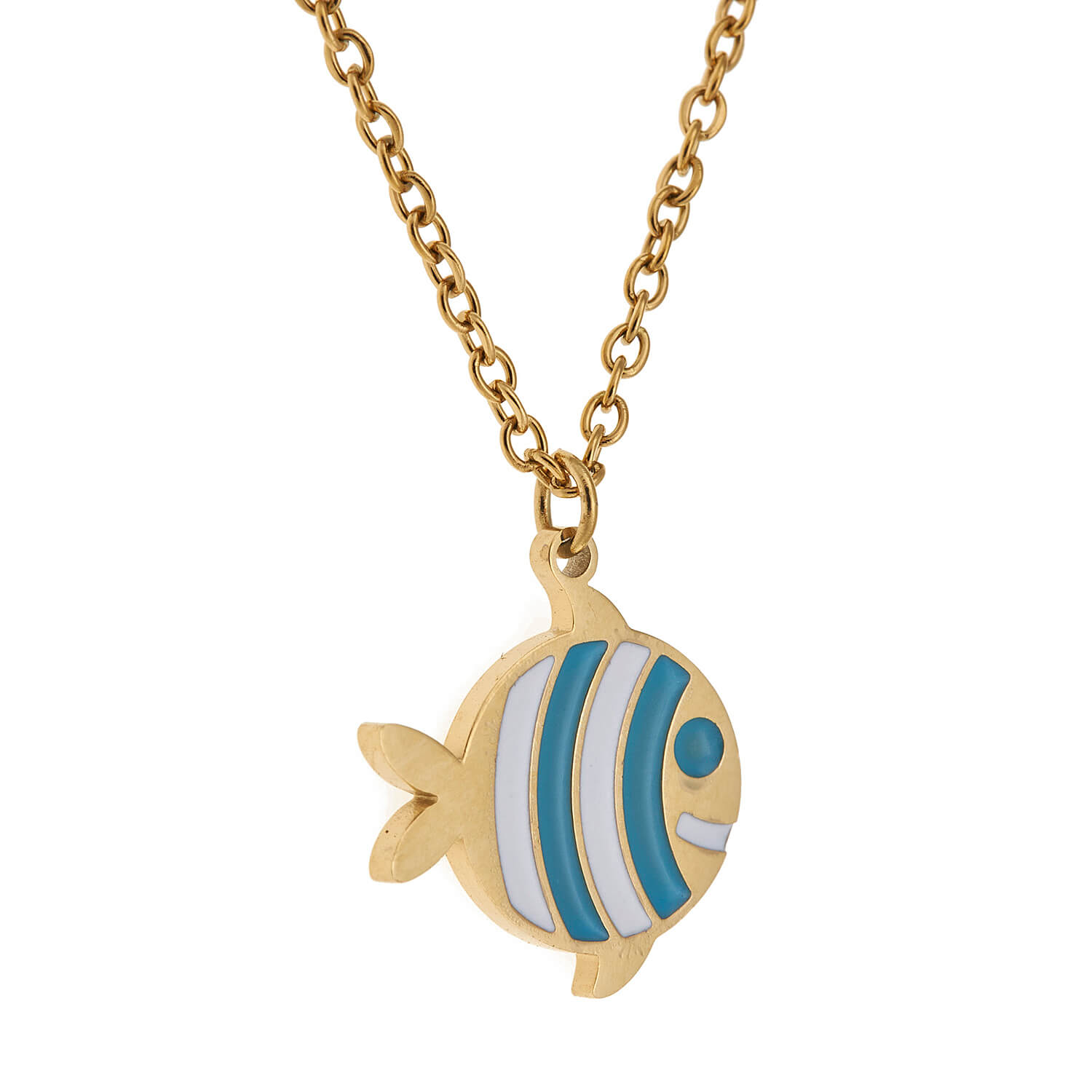 Sequoia Παιδικό Υποαλλεργικό ατσάλινο επιχρυσωμένο  Κολιέ με μοτίφ από σμάλτο ψαράκι μπλε