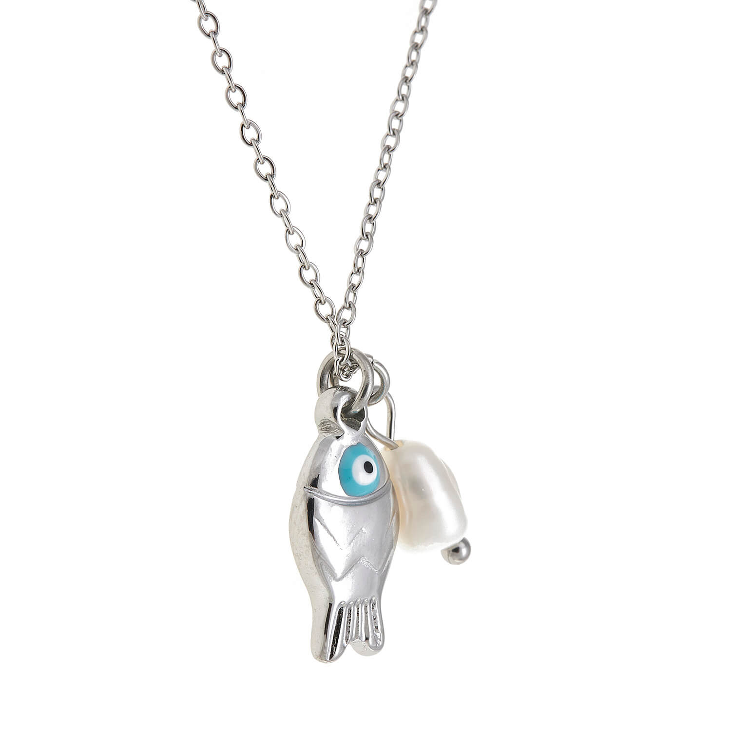 Sequoia Παιδικό Υποαλλεργικό ατσάλινο Κολιέ με μοτίφ ψαράκι με ματι ασημί Sequoia Παιδικό Υποαλλεργικό ατσάλινο Κολιέ με μοτίφ ψαράκι με ματι ασημί