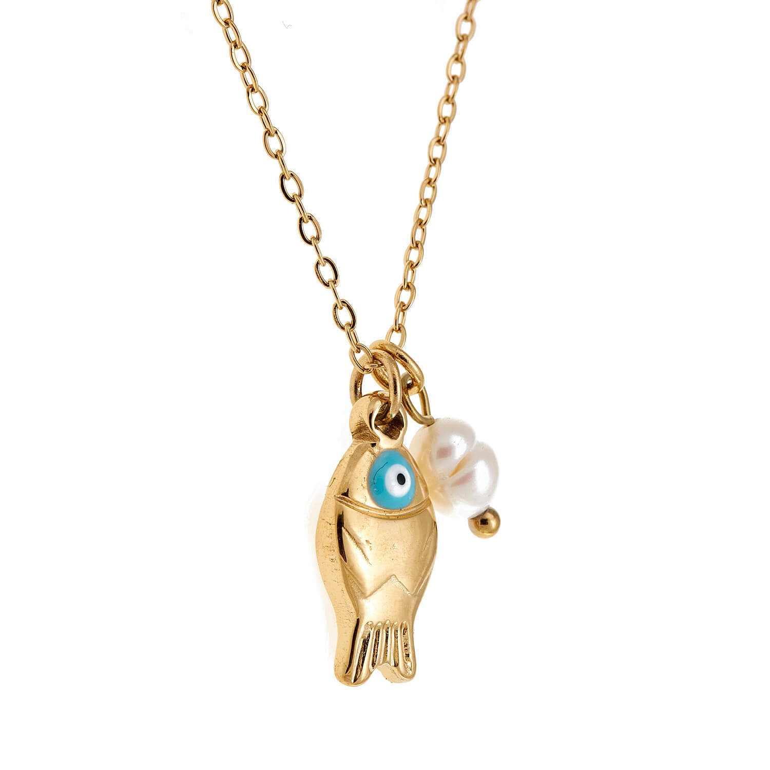 Sequoia Παιδικό Υποαλλεργικό ατσάλινο επιχρυσωμένο Κολιέ με μοτίφ ψαράκι με ματι με Sequoia Παιδικό Υποαλλεργικό ατσάλινο επιχρυσωμένο Κολιέ με μοτίφ ψαράκι με ματι με