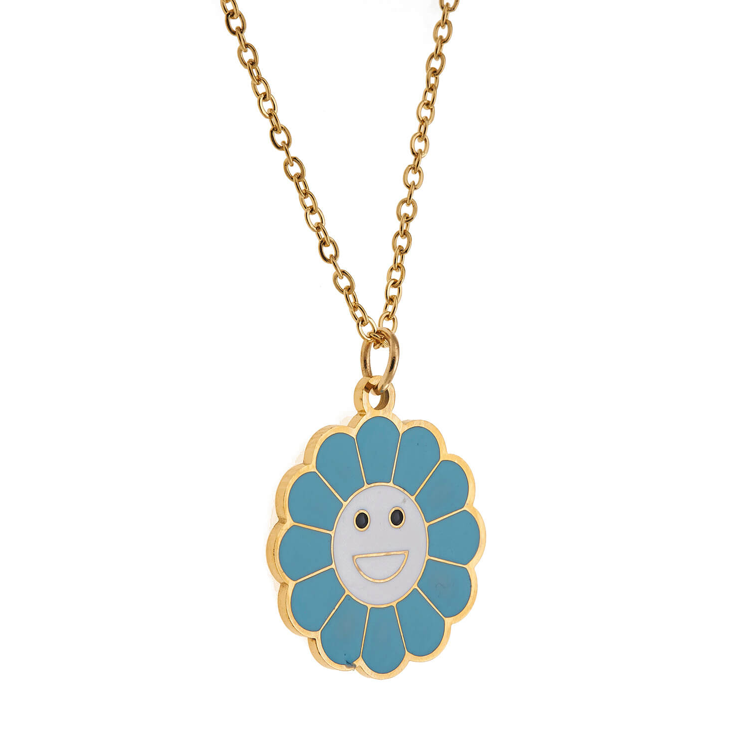 Sequoia Παιδικό Υποαλλεργικό ατσάλινο επιχρυσωμένο Κολιέ με μοτίφ λουλούδι smile face μπλε Sequoia Παιδικό Υποαλλεργικό ατσάλινο επιχρυσωμένο Κολιέ με μοτίφ λουλούδι smile face μπλε