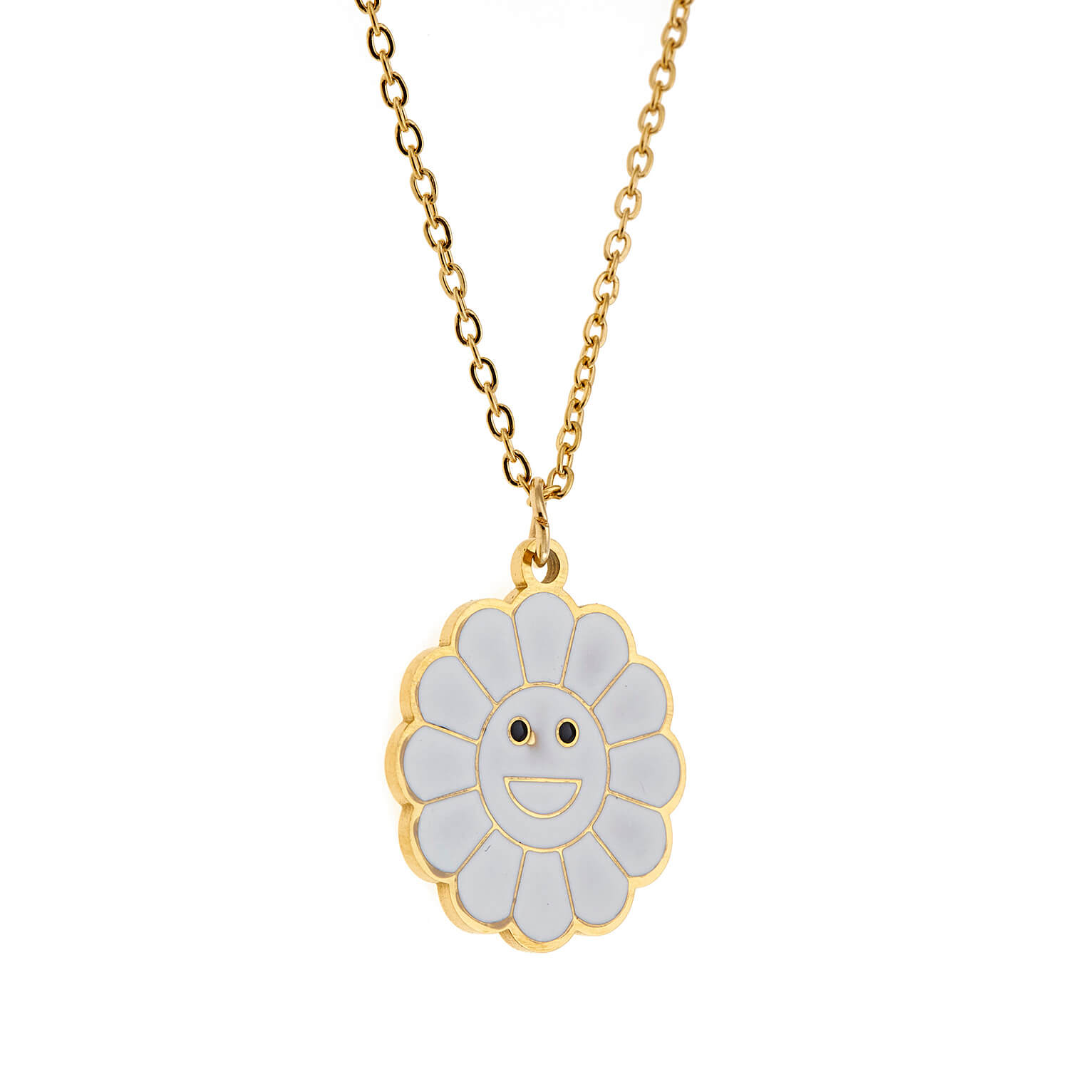 Sequoia Παιδικό Υποαλλεργικό ατσάλινο επιχρυσωμένο Κολιέ με μοτίφ λουλούδι smile face άσπρο
