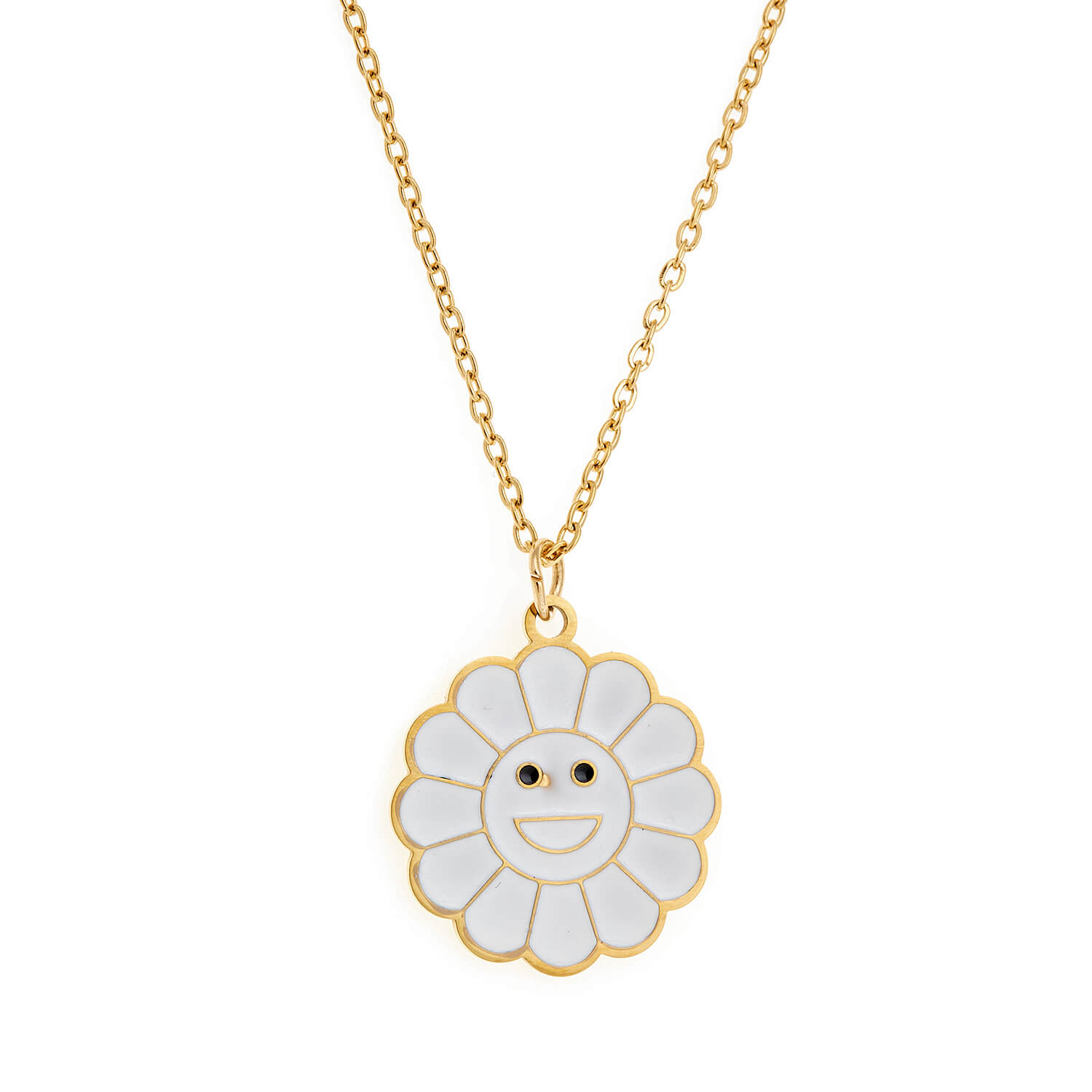 Sequoia Παιδικό Υποαλλεργικό ατσάλινο επιχρυσωμένο Κολιέ με μοτίφ λουλούδι smile face άσπρο Sequoia Παιδικό Υποαλλεργικό ατσάλινο επιχρυσωμένο Κολιέ με μοτίφ λουλούδι smile face άσπρο
