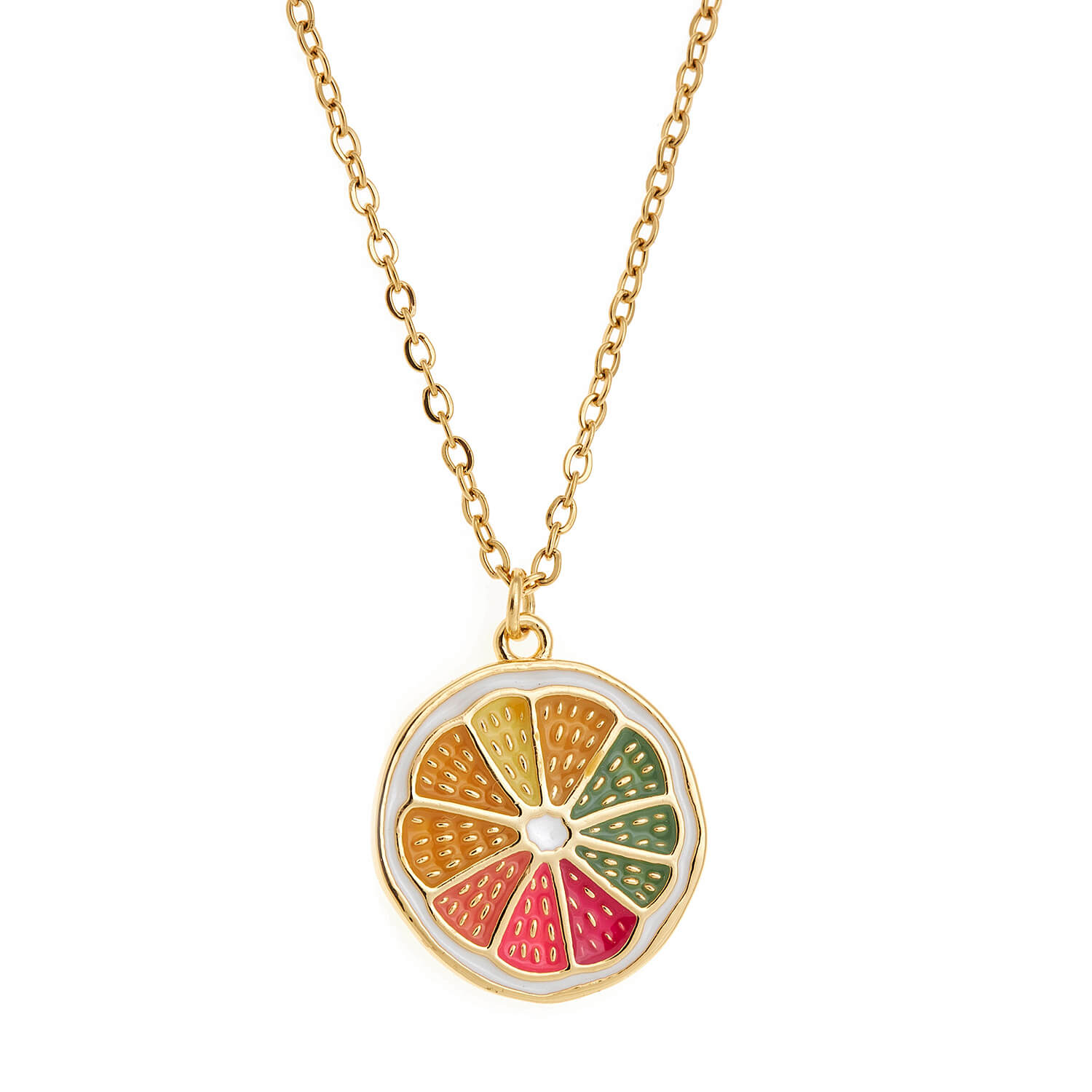 Sequoia Παιδικό Υποαλλεργικό ατσάλινο επιχρυσωμένο Κολιέ με μοτίφ φέτα λεμόνι με σμάλτο πολύχρωμο