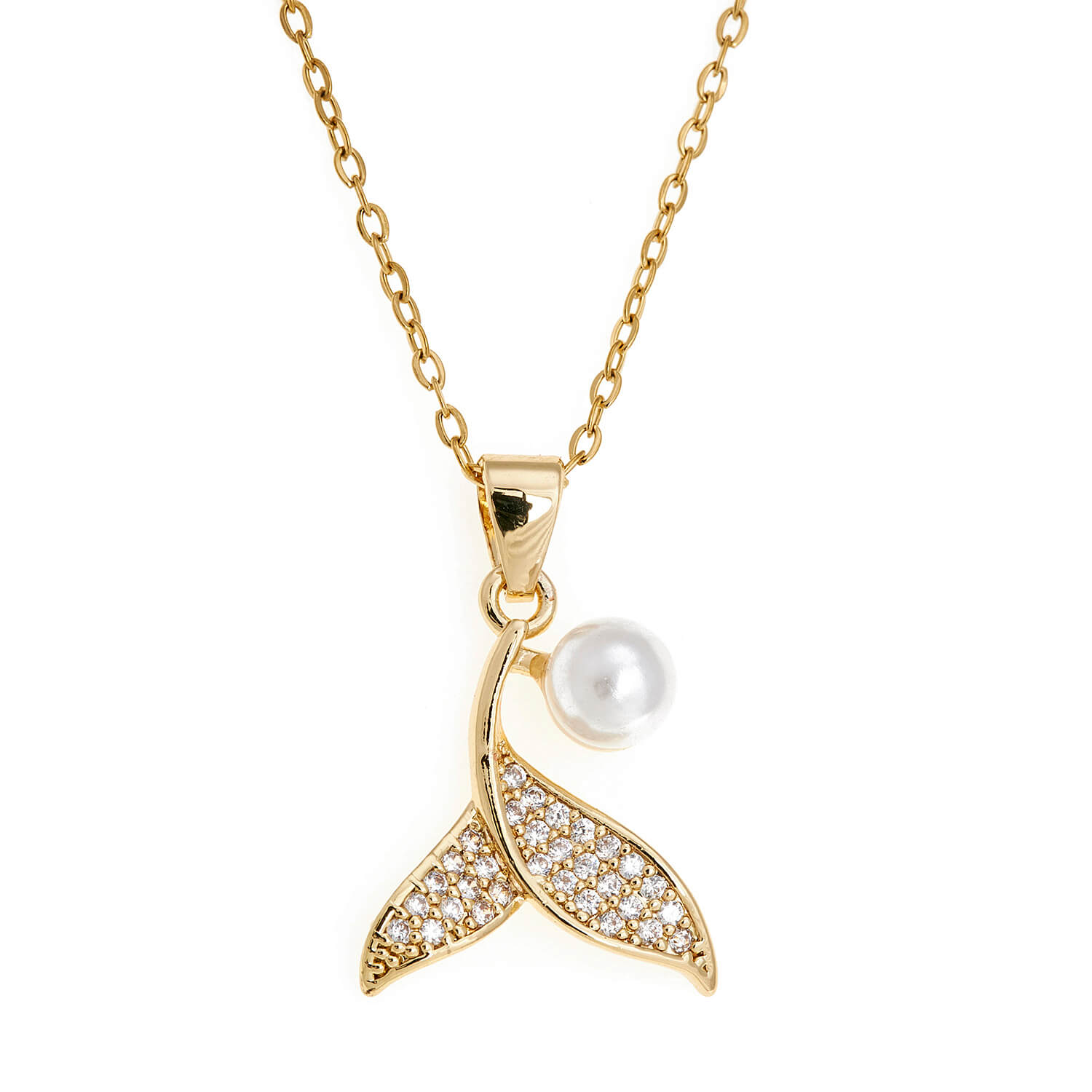 Sequoia Παιδικό Υποαλλεργικό ατσάλινο επιχρυσωμένο Κολιέ με μοτίφ ουρά γοργόνας με στρας & πέρλα