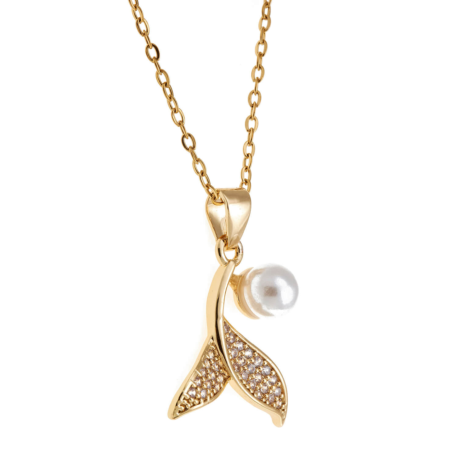 Sequoia Παιδικό Υποαλλεργικό ατσάλινο επιχρυσωμένο Κολιέ με μοτίφ ουρά γοργόνας με στρας & πέρλα