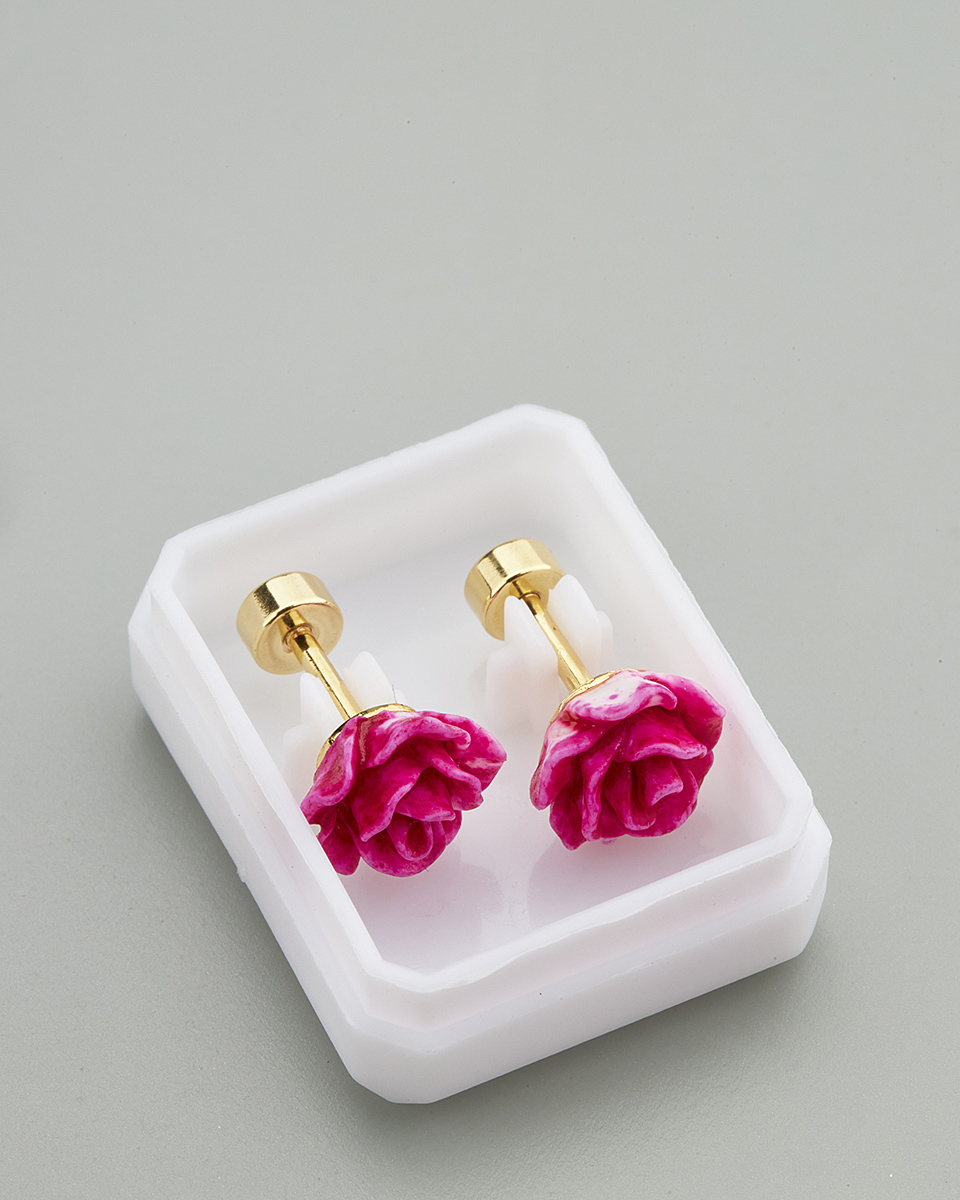 Sequoia Παιδικό Υποαλλεργικό Επιχρυσωμένο Ατσάλινο Σκουλαρίκι Τριαντάφυλλο Φουξ