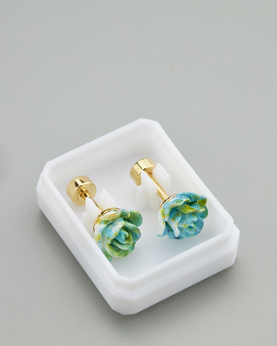 Sequoia Παιδικό Υποαλλεργικό Επιχρυσωμένο Ατσάλινο Σκουλαρίκι Τριαντάφυλλο Πράσινο