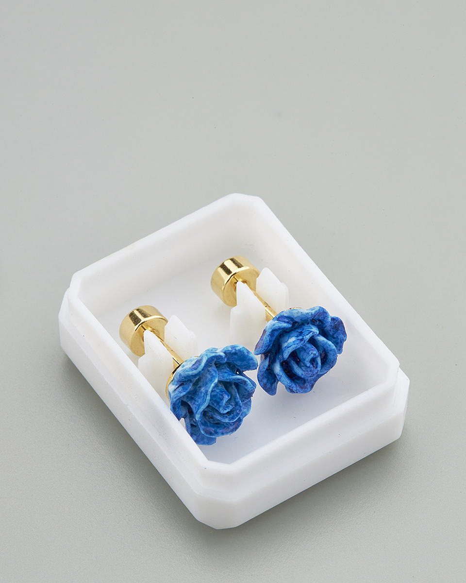 Sequoia Παιδικό Υποαλλεργικό Επιχρυσωμένο Ατσάλινο Σκουλαρίκι Τριαντάφυλλο Μπλε